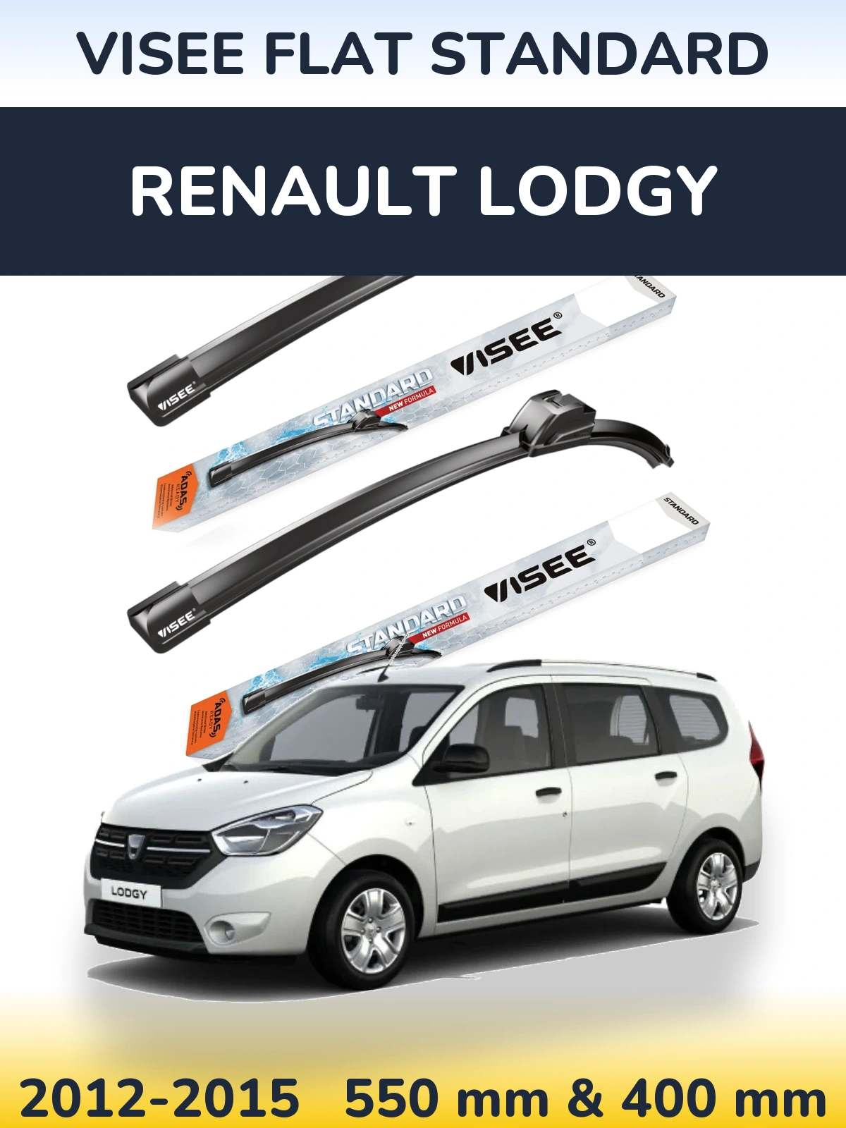 Front wiper blade set VISEE FLAT STANDARD 550 & 400 mm for Renault Lodgy 2012-2015