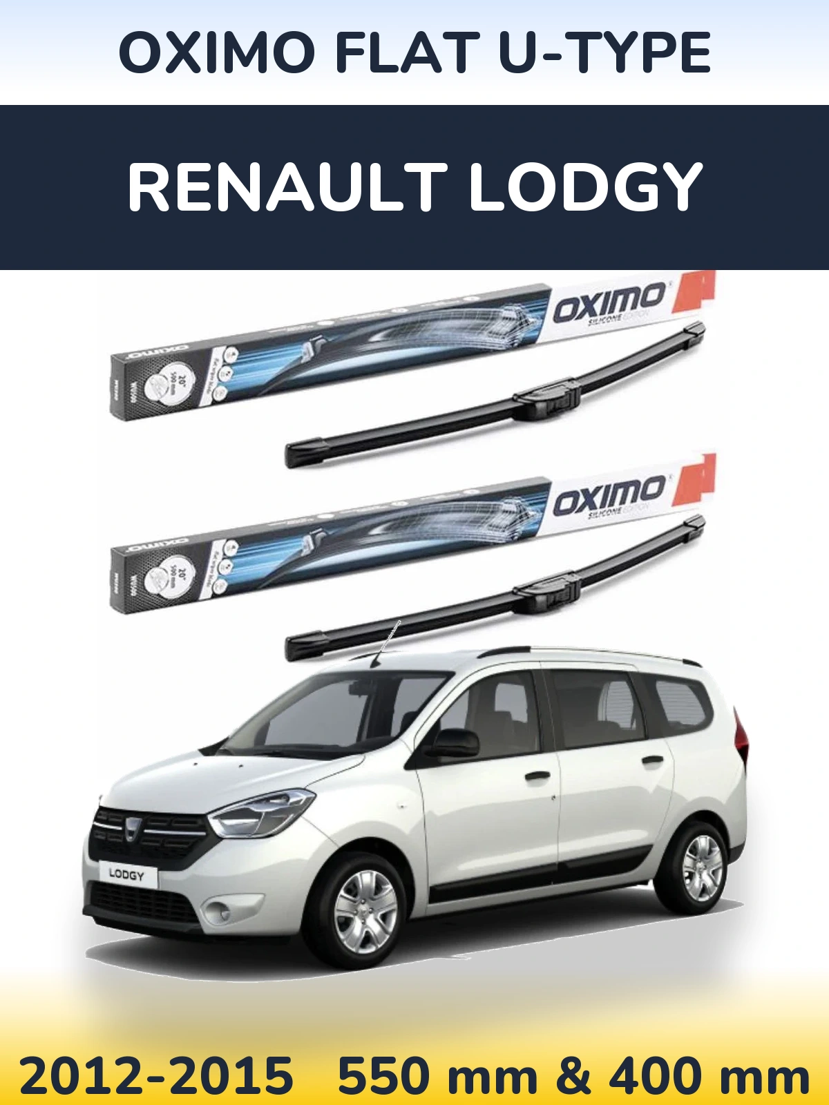 Front wiper blade set Oximo Flat U-type 550 & 400 mm for Renault Lodgy 2012-2015