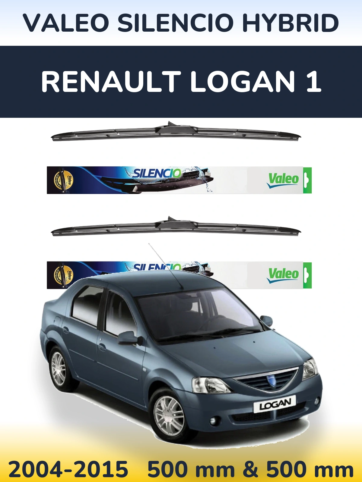 Комплект передних дворников Valeo Silencio Hybrid 500 & 500 мм для Renault Logan 1 2004-2015