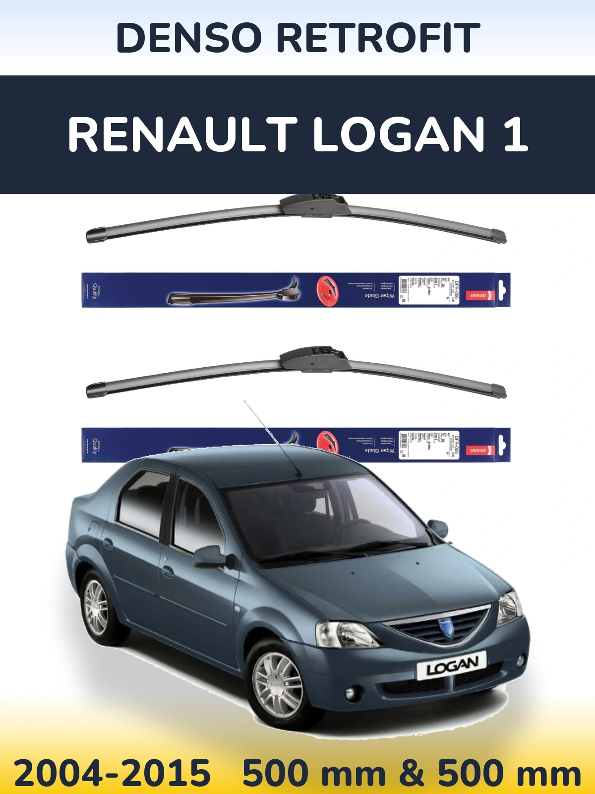 Front wiper blade set Denso Retrofit 500 & 500 mm for Renault Logan 1 2004-2015