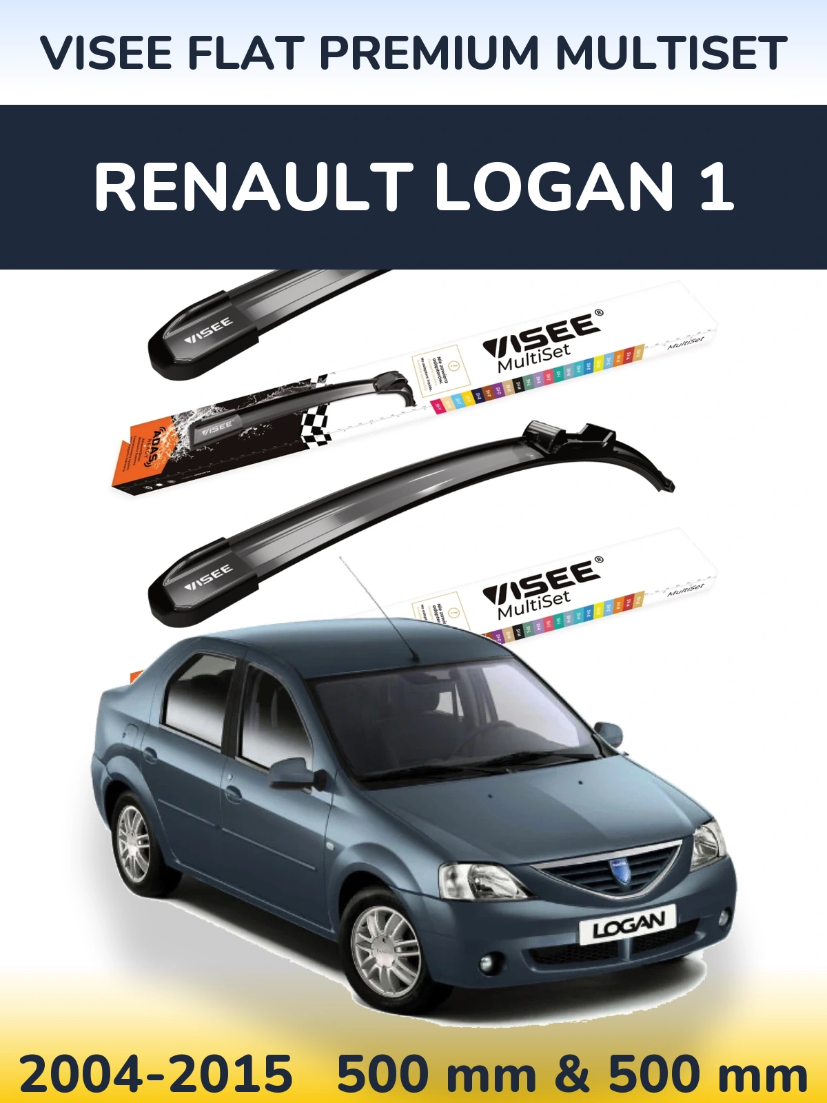 Комплект передніх щіток VISEE FLAT PREMIUM MultiSet 500 & 500 мм для Renault Logan 1 2004-2015