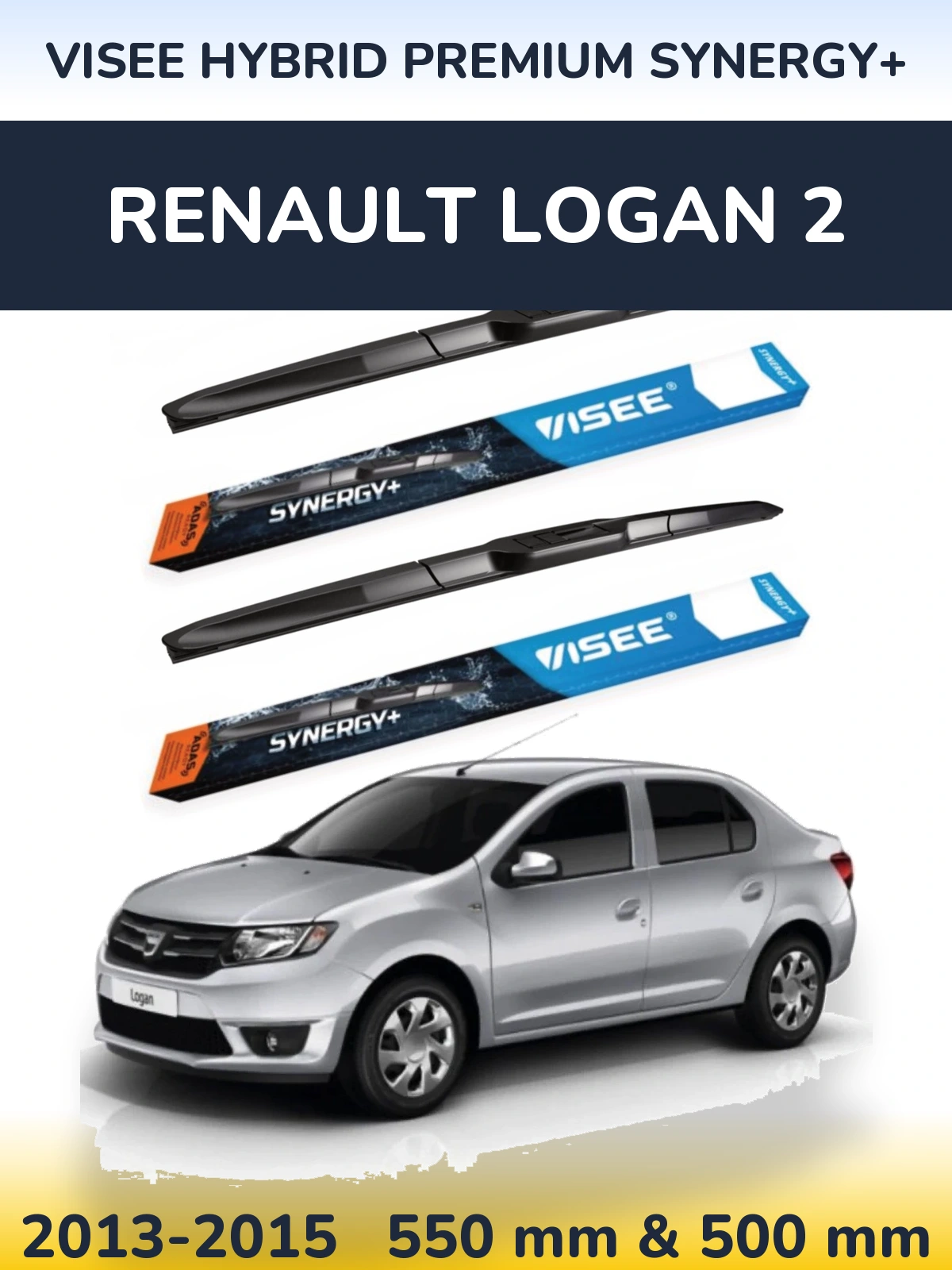 Komplet przednich wycieraczek VISEE HYBRID PREMIUM SYNERGY+ 550 & 500 mm do Renault Logan 2 2013-2015