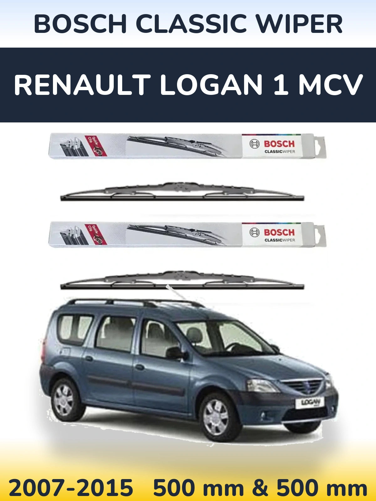 Komplet przednich wycieraczek BOSCH Classic Wiper 500 & 500 mm do Renault Logan 1 MCV 2007-2015