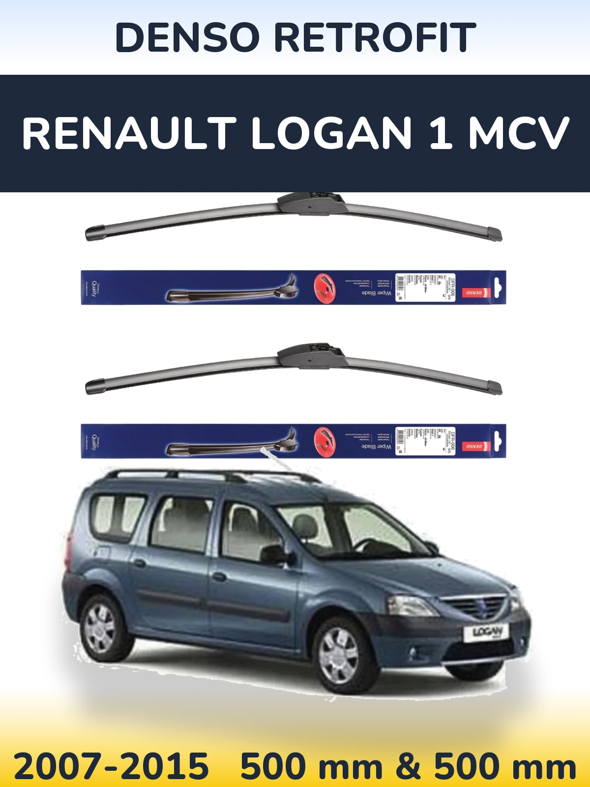 Komplet przednich wycieraczek Denso Retrofit 500 & 500 mm do Renault Logan 1 MCV 2007-2015
