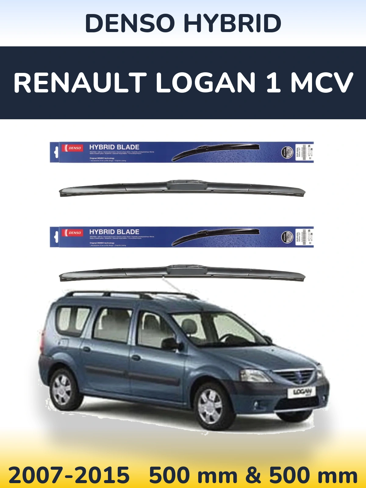 Комплект передних дворников Denso Hybrid 500 & 500 мм для Renault Logan 1 MCV 2007-2015