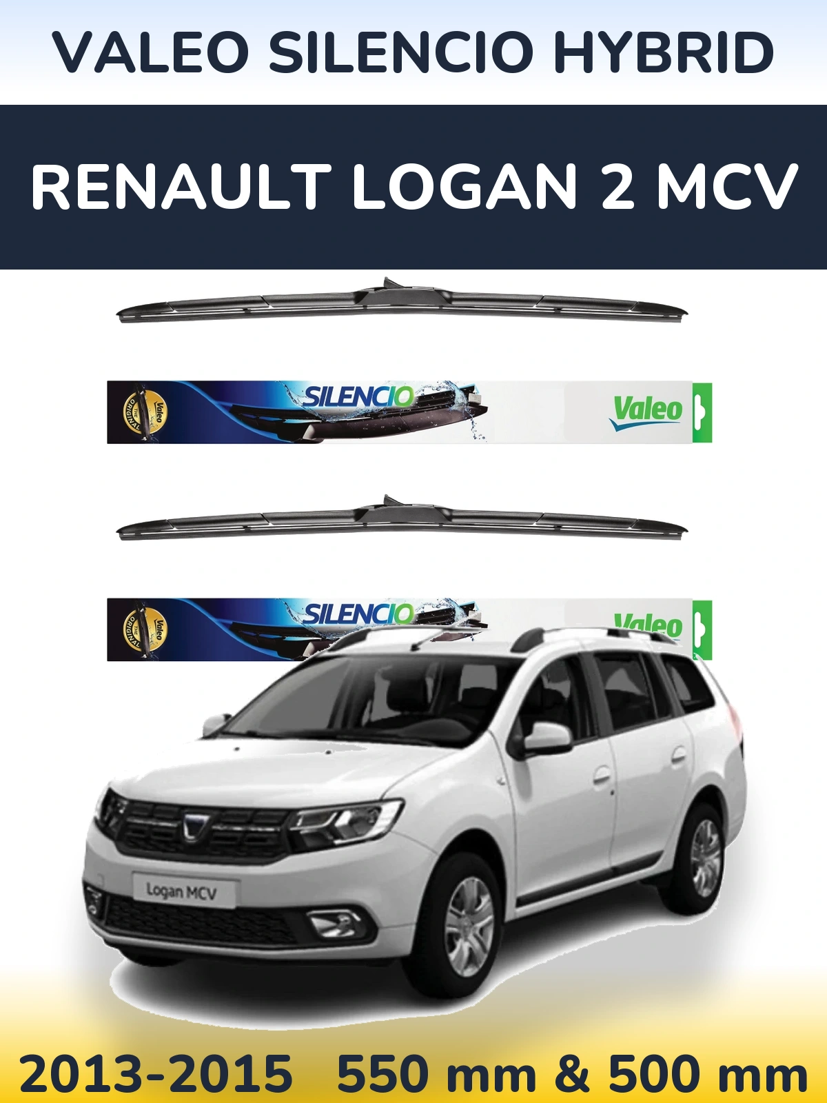 Komplet przednich wycieraczek Valeo Silencio Hybrid 550 & 500 mm do Renault Logan 2 MCV 2013-2015