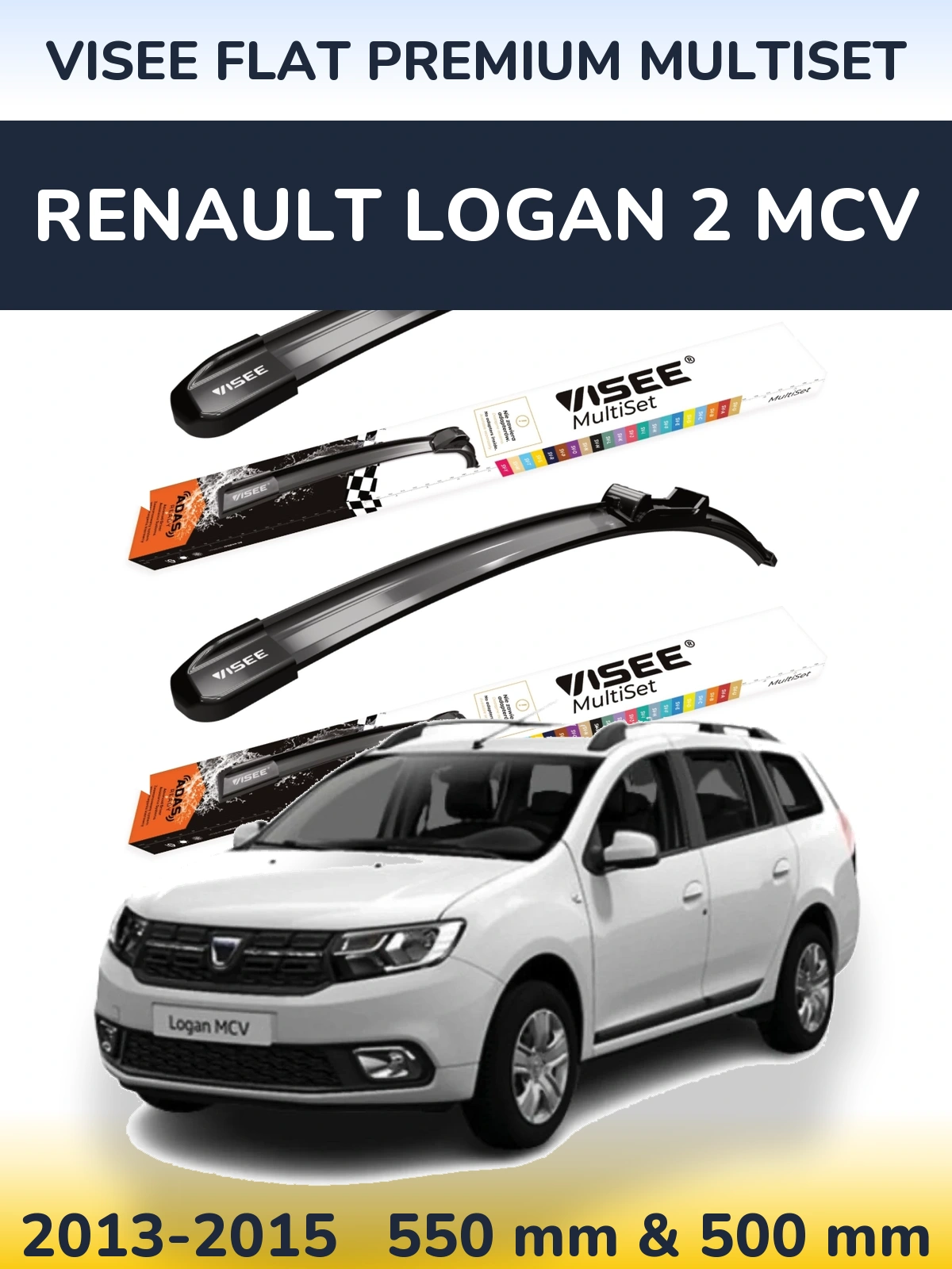 Front wiper blade set VISEE FLAT PREMIUM MultiSet 550 & 500 mm for Renault Logan 2 MCV 2013-2015