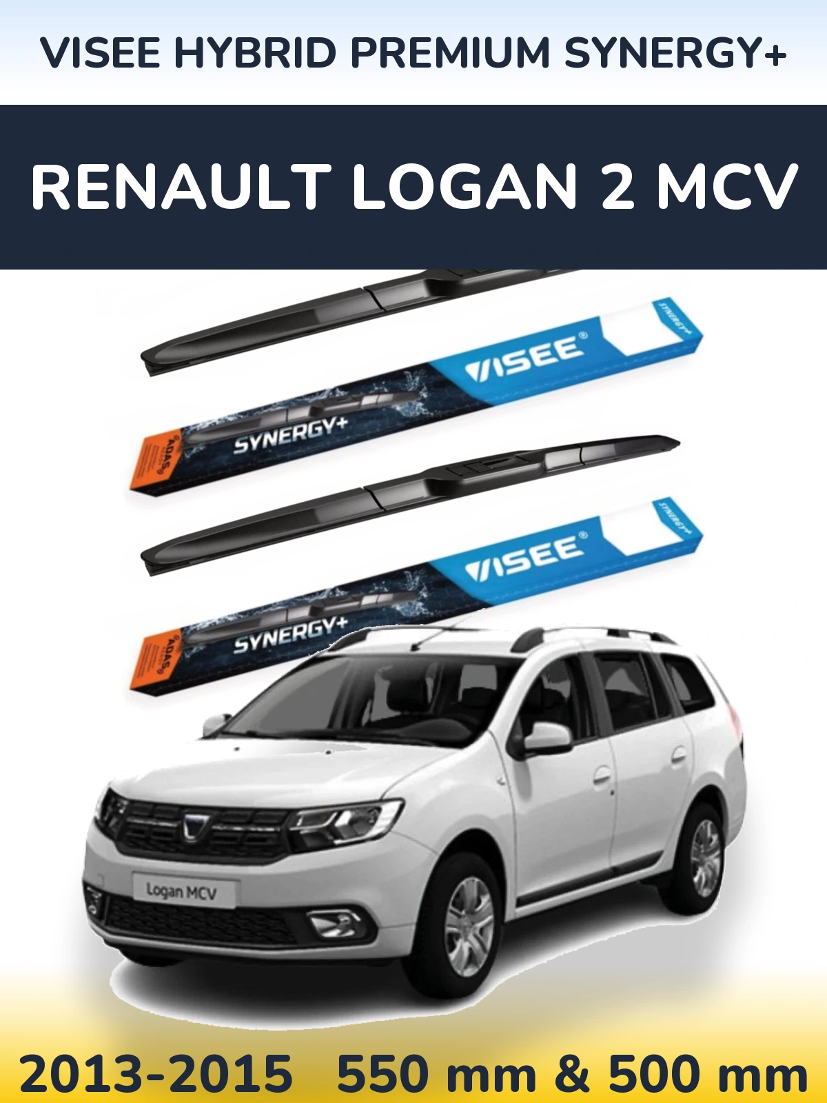 Front wiper blade set VISEE HYBRID PREMIUM SYNERGY+ 550 & 500 mm for Renault Logan 2 MCV 2013-2015