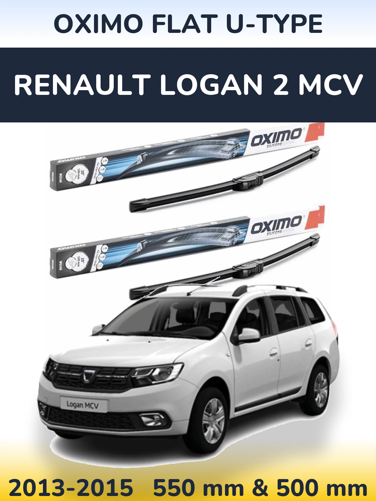 Front wiper blade set Oximo Flat U-type 550 & 500 mm for Renault Logan 2 MCV 2013-2015