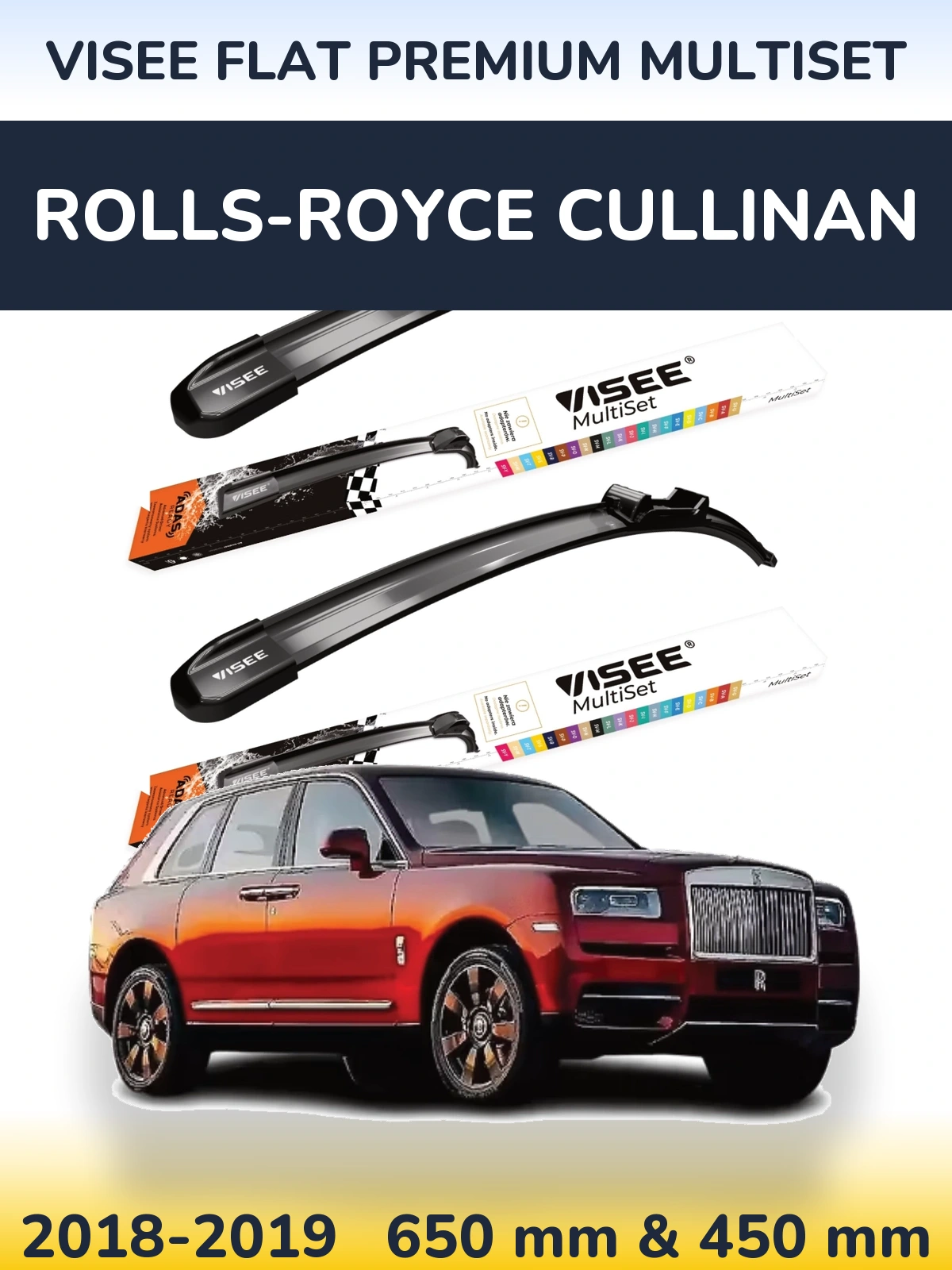 Komplet przednich wycieraczek VISEE FLAT PREMIUM MultiSet 650 & 450 mm do Rolls-Royce Cullinan 2018-2019