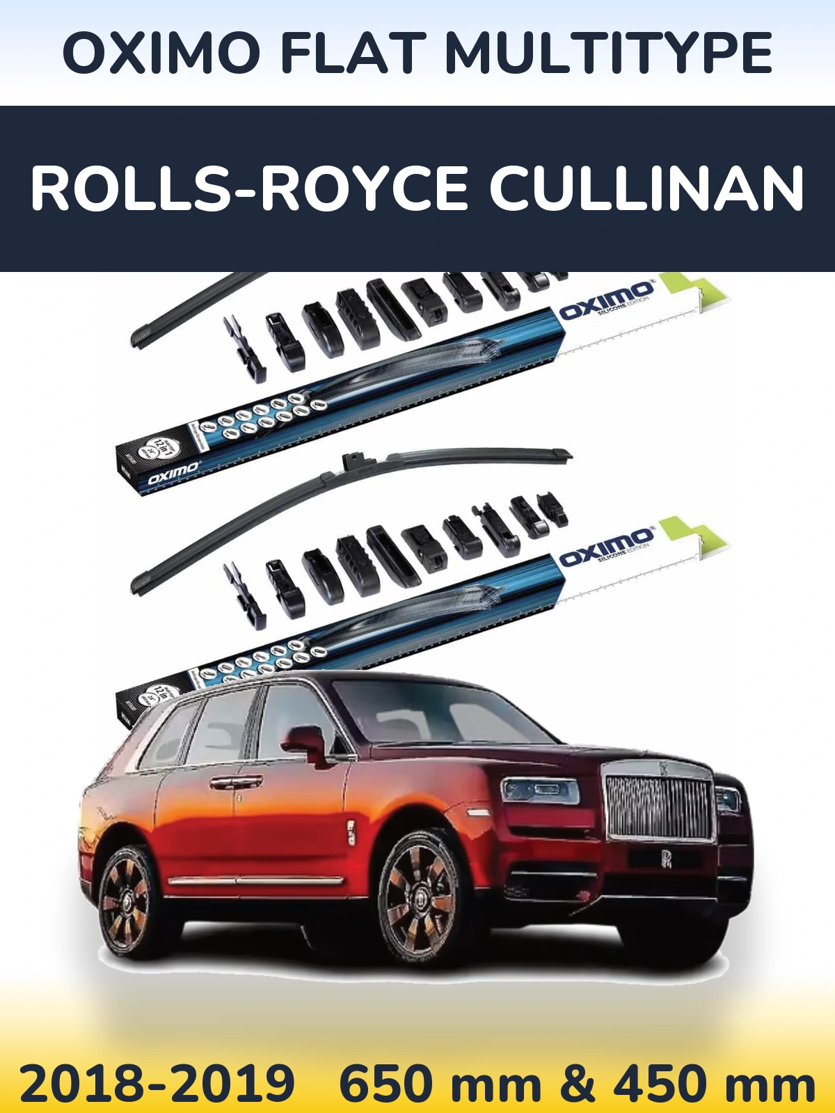 Komplet przednich wycieraczek Oximo Flat MultiType 650 & 450 mm do Rolls-Royce Cullinan 2018-2019