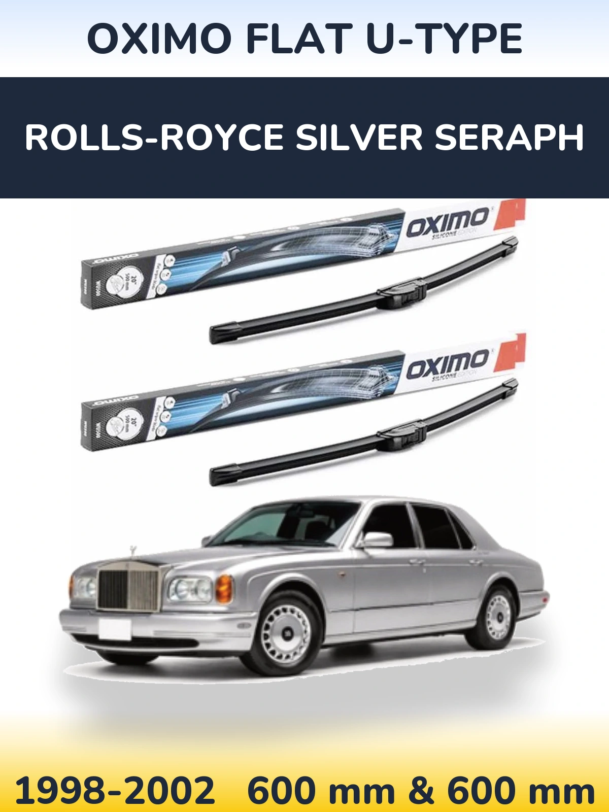 Front wiper blade set Oximo Flat U-type 600 & 600 mm for Rolls-Royce Silver Seraph 1998-2002