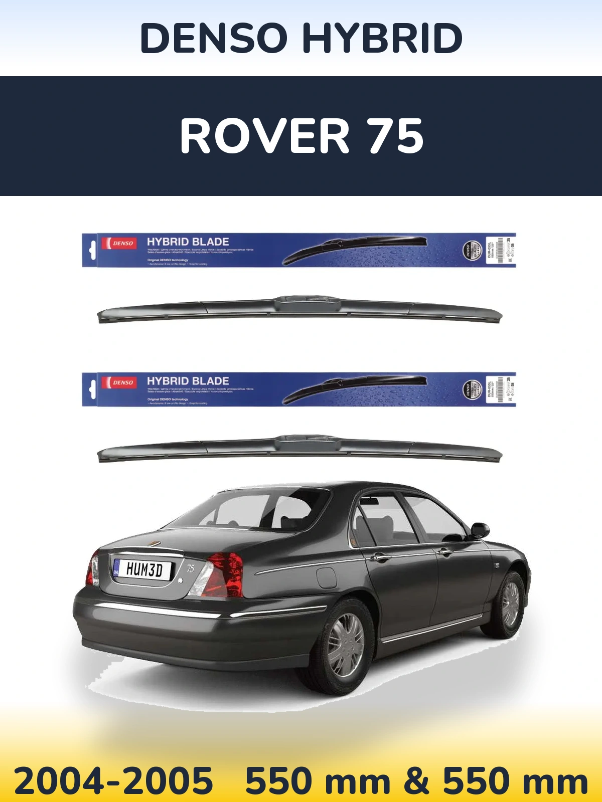 Front wiper blade set Denso Hybrid 550 & 550 mm for Rover 75 2004-2005