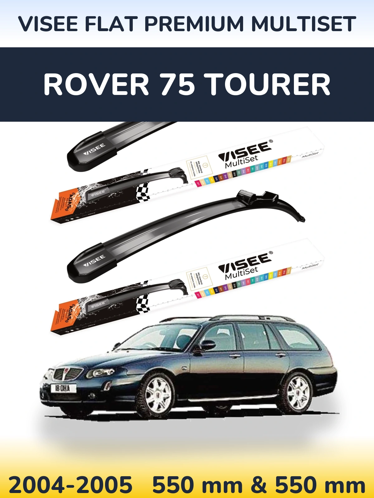 Komplet przednich wycieraczek VISEE FLAT PREMIUM MultiSet 550 & 550 mm do Rover 75 Tourer 2004-2005