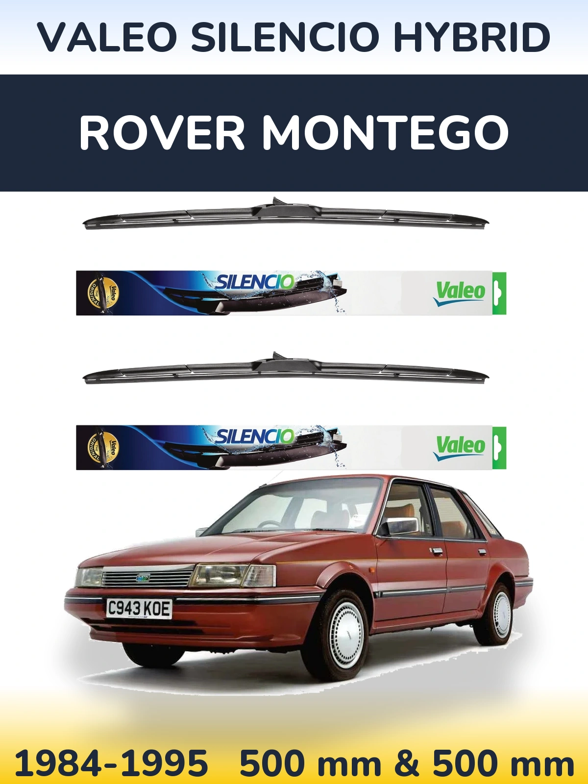 Комплект передних дворников Valeo Silencio Hybrid 500 & 500 мм для Rover Montego 1984-1995