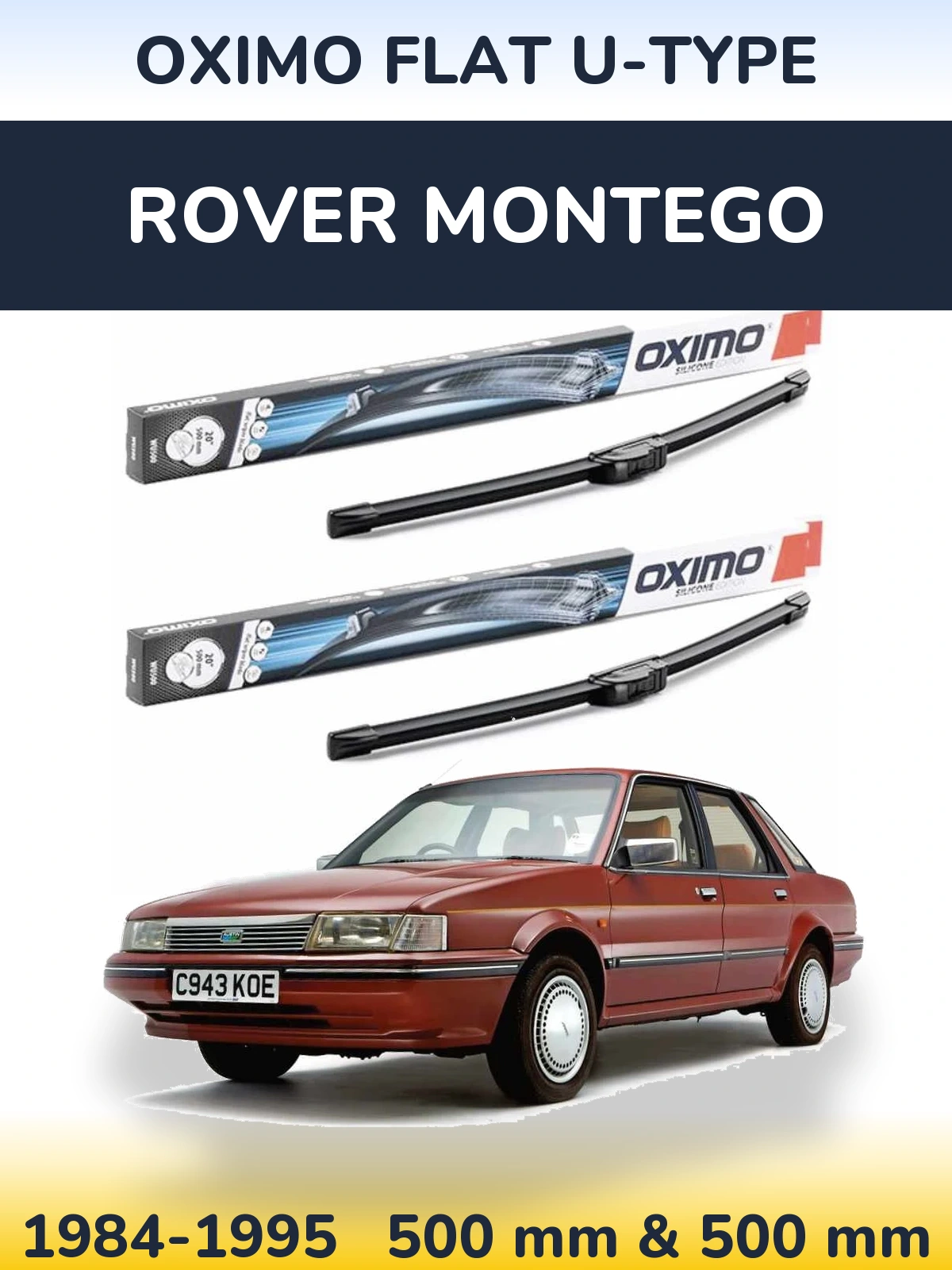Комплект передних дворников Oximo Flat U-type 500 & 500 мм для Rover Montego 1984-1995