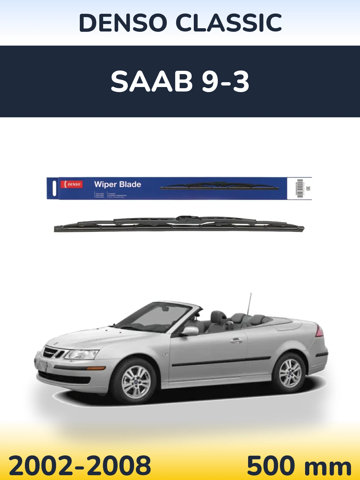 Rear wiper blade Denso Classic 500 mm for SAAB 9-3 2002-2008