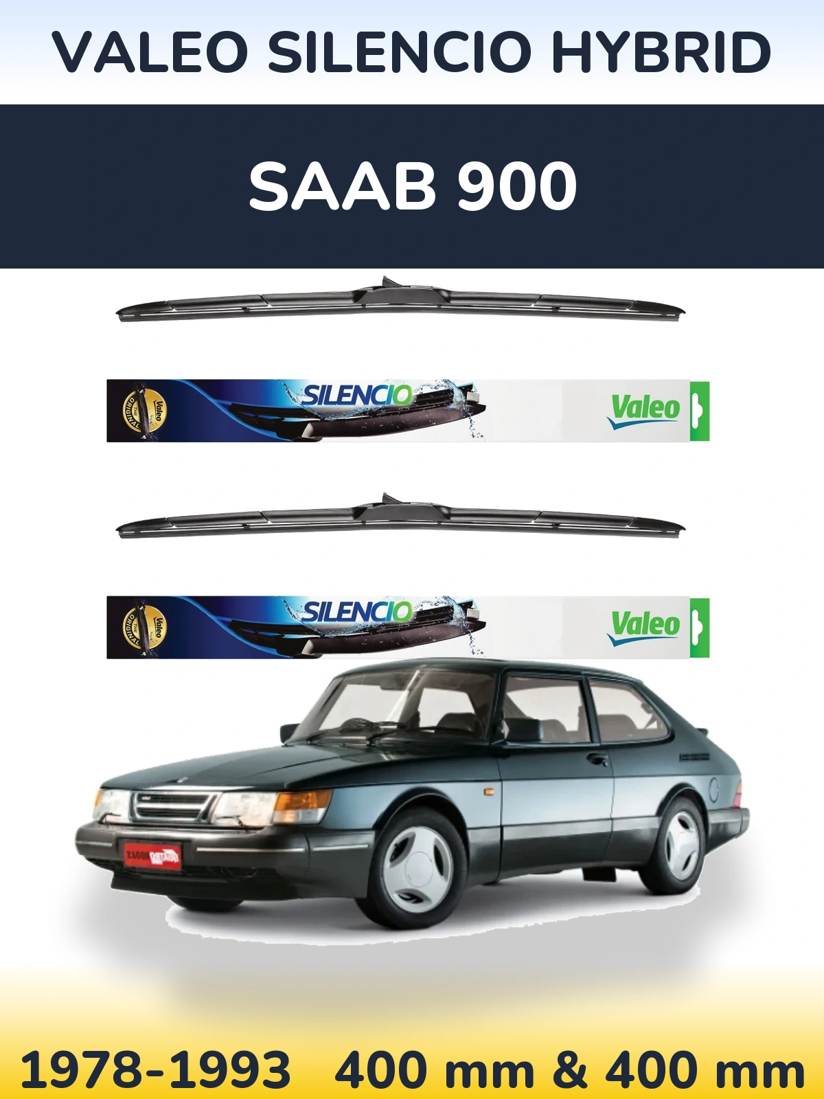 Front wiper blade set Valeo Silencio Hybrid 400 & 400 mm for SAAB 900 1978-1993