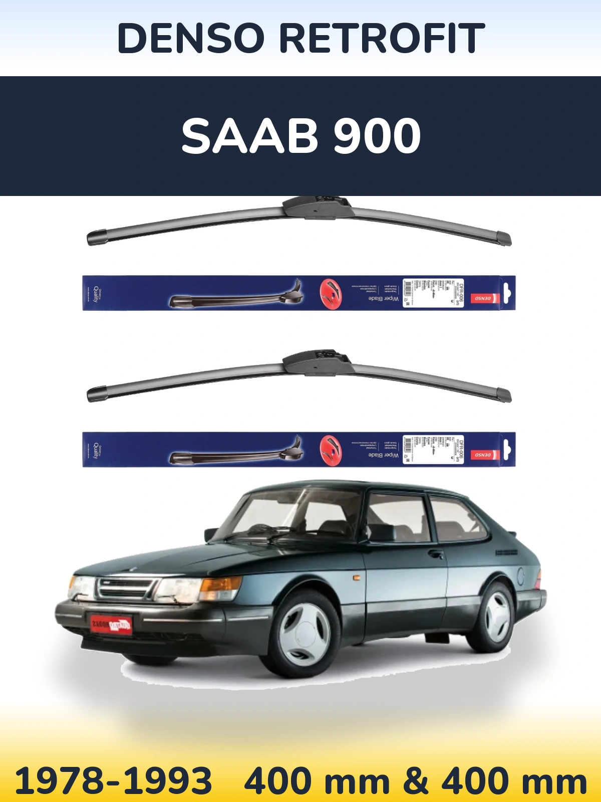 Front wiper blade set Denso Retrofit 400 & 400 mm for SAAB 900 1978-1993