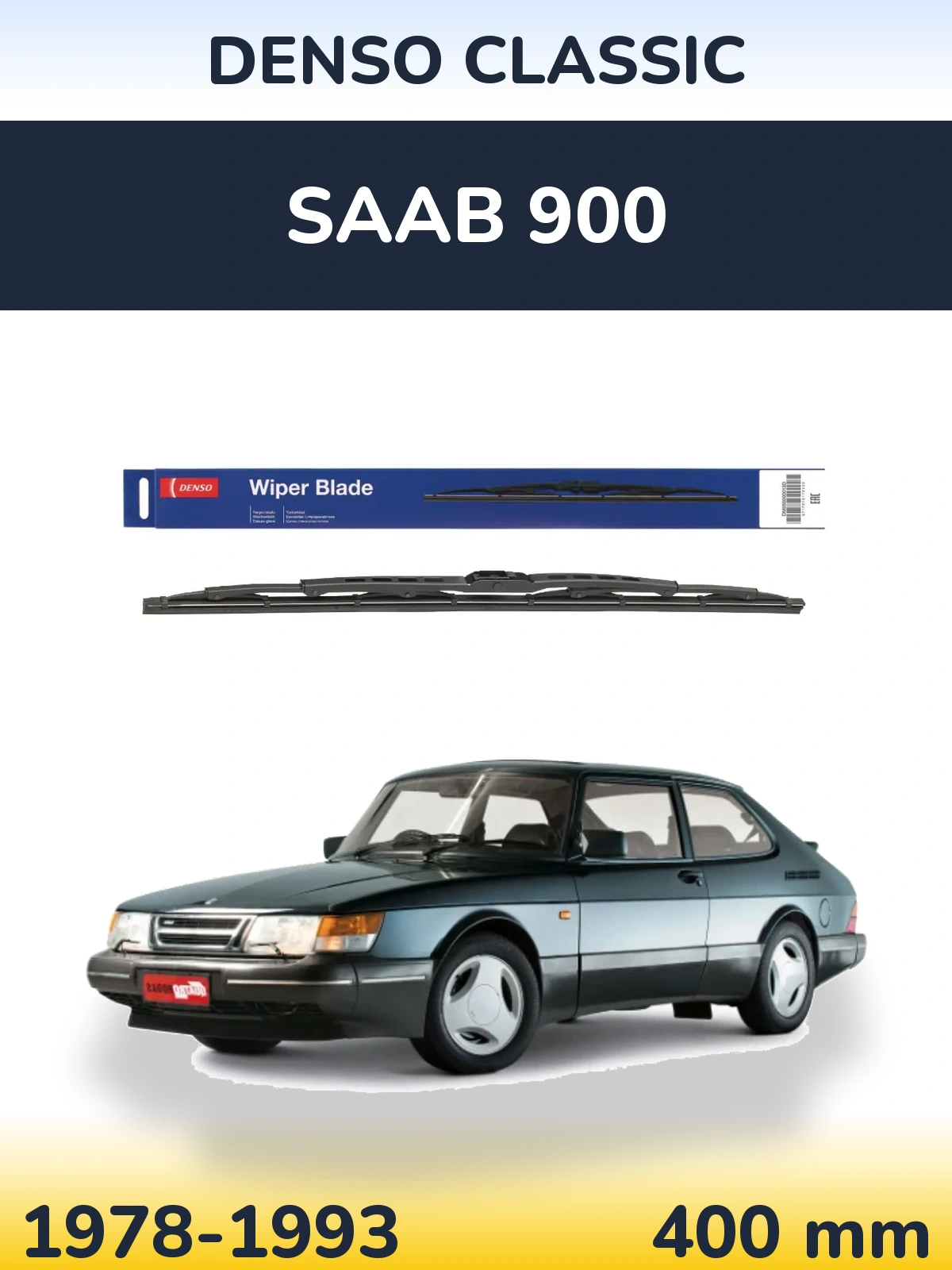 Rear wiper blade Denso Classic 400 mm for SAAB 900 1978-1993