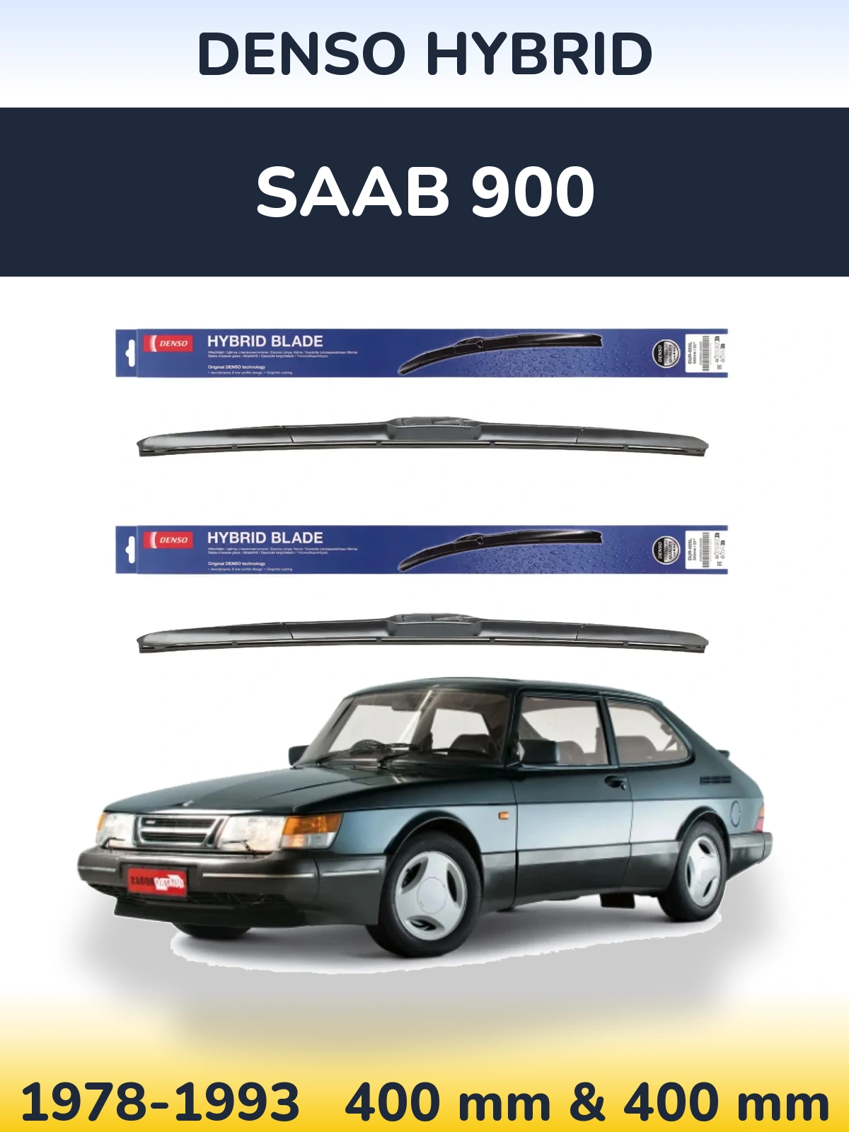 Front wiper blade set Denso Hybrid 400 & 400 mm for SAAB 900 1978-1993