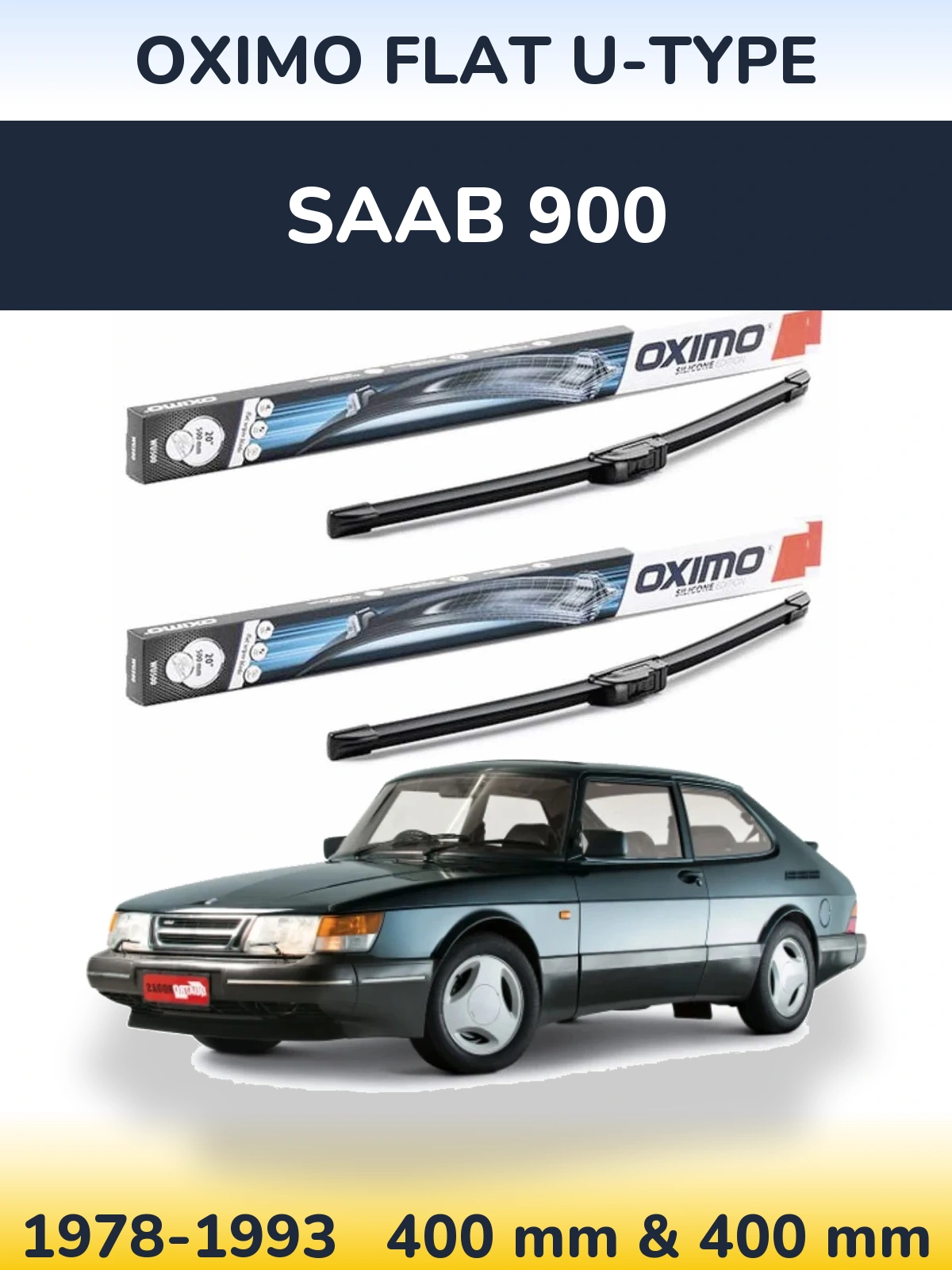 Front wiper blade set Oximo Flat U-type 400 & 400 mm for SAAB 900 1978-1993