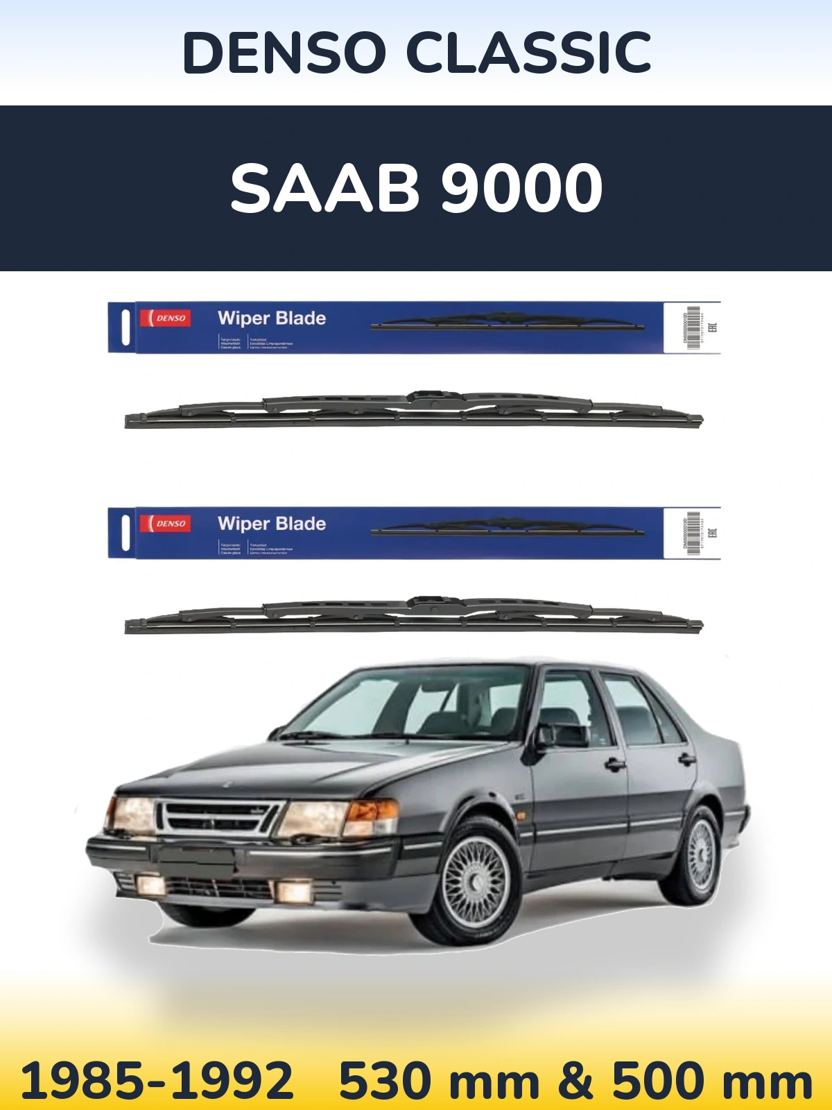Komplet przednich wycieraczek Denso Classic 530 & 500 mm do SAAB 9000 1985-1992