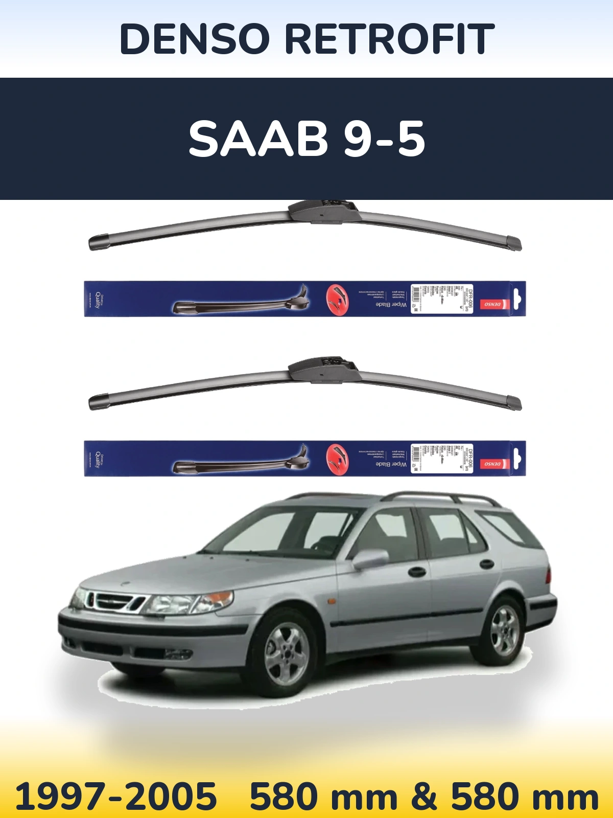 Komplet przednich wycieraczek Denso Retrofit 580 & 580 mm do SAAB 9-5 1997-2005