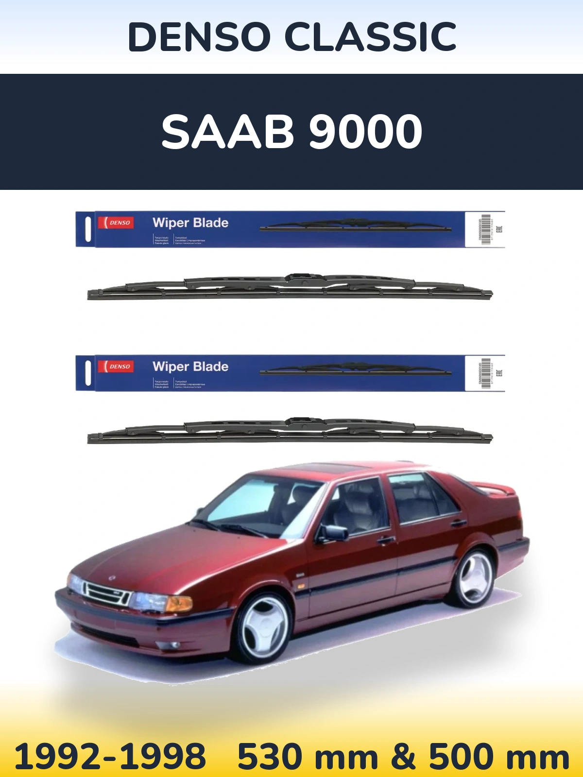 Komplet przednich wycieraczek Denso Classic 530 & 500 mm do SAAB 9000 1992-1998