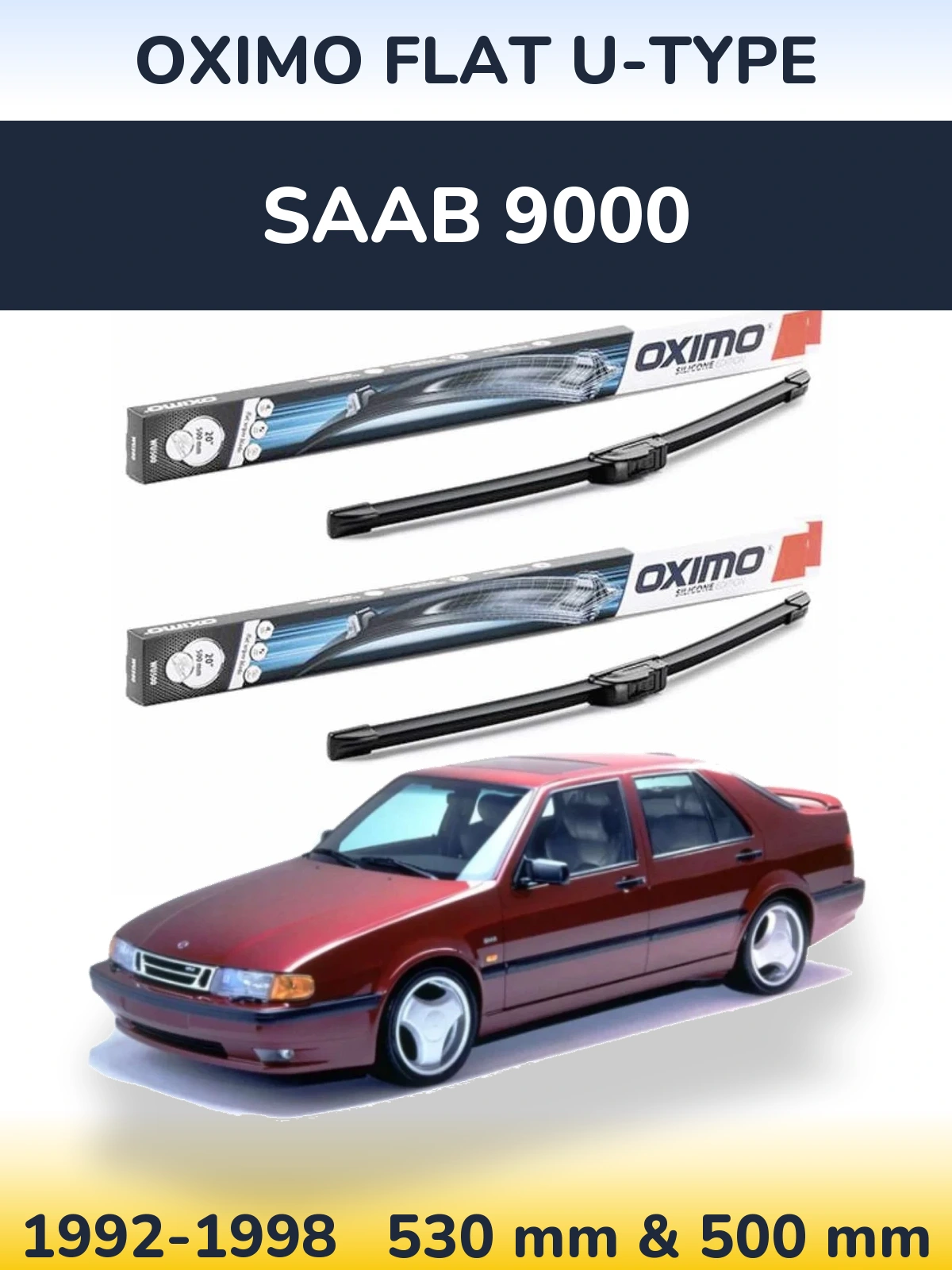 Komplet przednich wycieraczek Oximo Flat U-type 530 & 500 mm do SAAB 9000 1992-1998