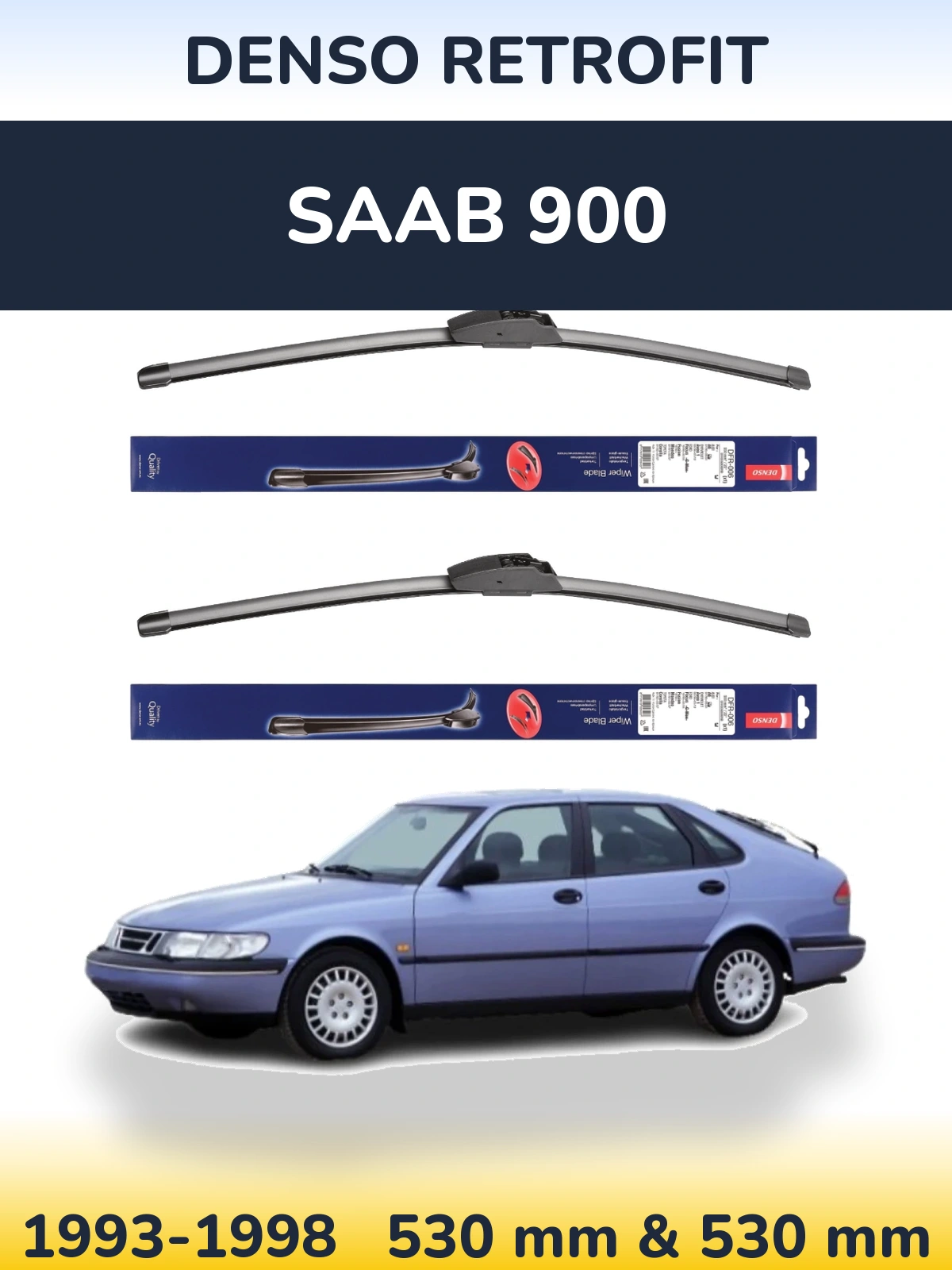 Komplet przednich wycieraczek Denso Retrofit 530 & 530 mm do SAAB 900 1993-1998
