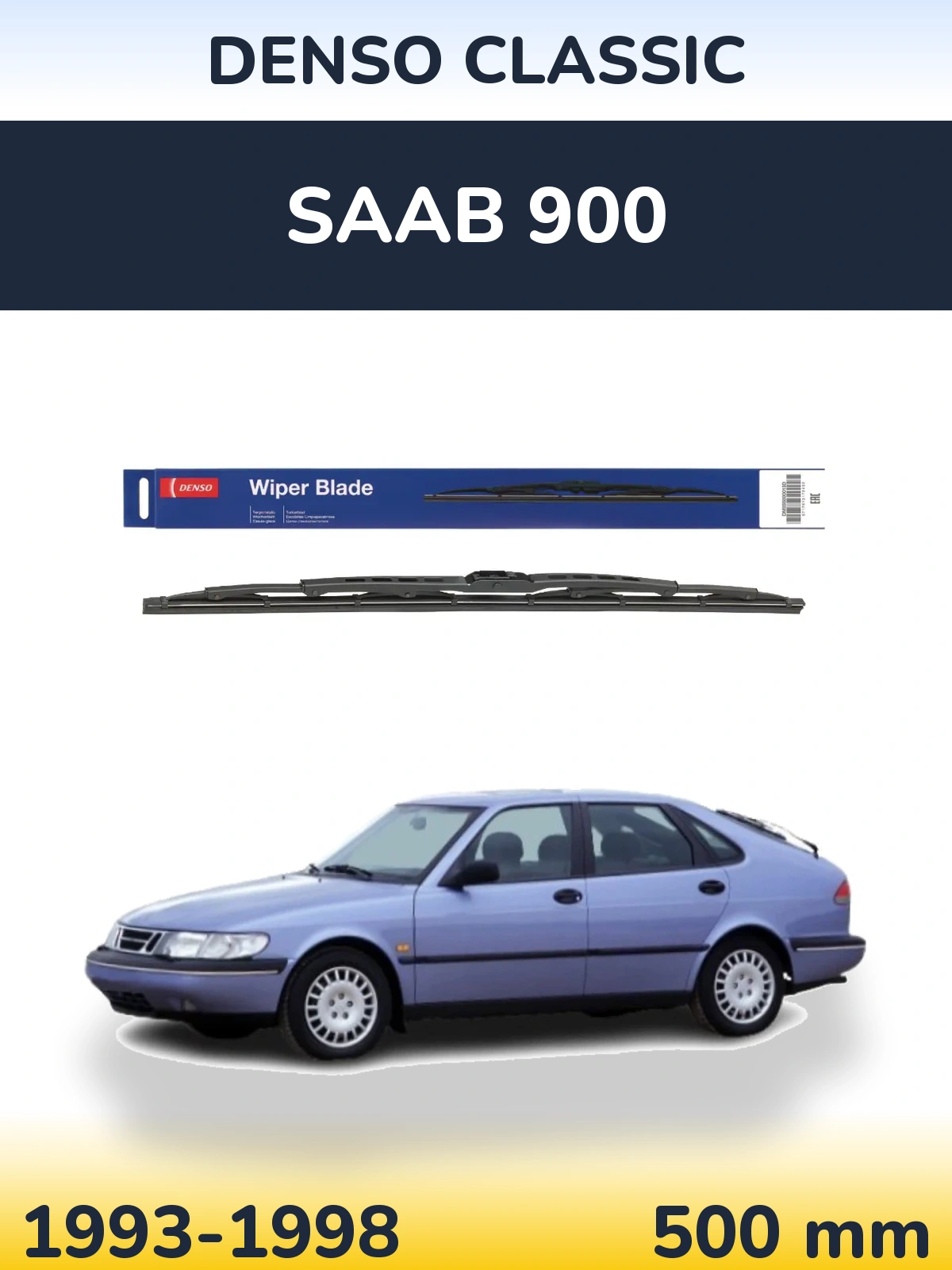 Rear wiper blade Denso Classic 500 mm for SAAB 900 1993-1998
