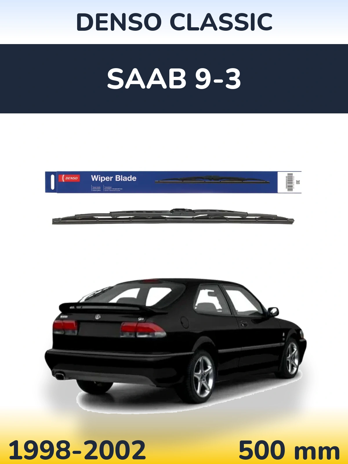 Rear wiper blade Denso Classic 500 mm for SAAB 9-3 1998-2002