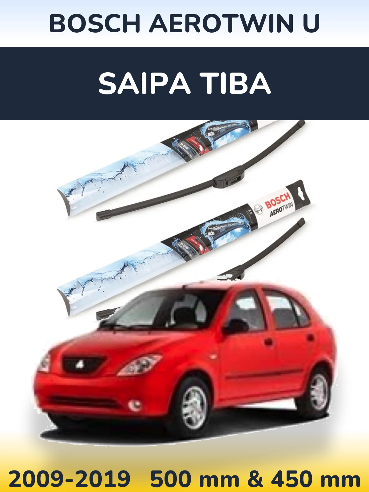 Komplet przednich wycieraczek BOSCH AeroTwin U 500 & 450 mm do Saipa Tiba 2009-2019
