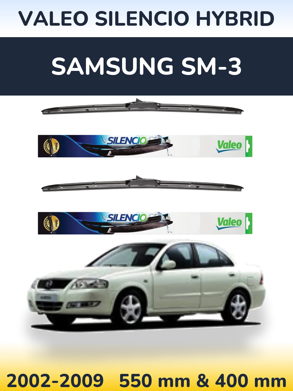 Front wiper blade set Valeo Silencio Hybrid 550 & 400 mm for Samsung SM-3 2002-2009