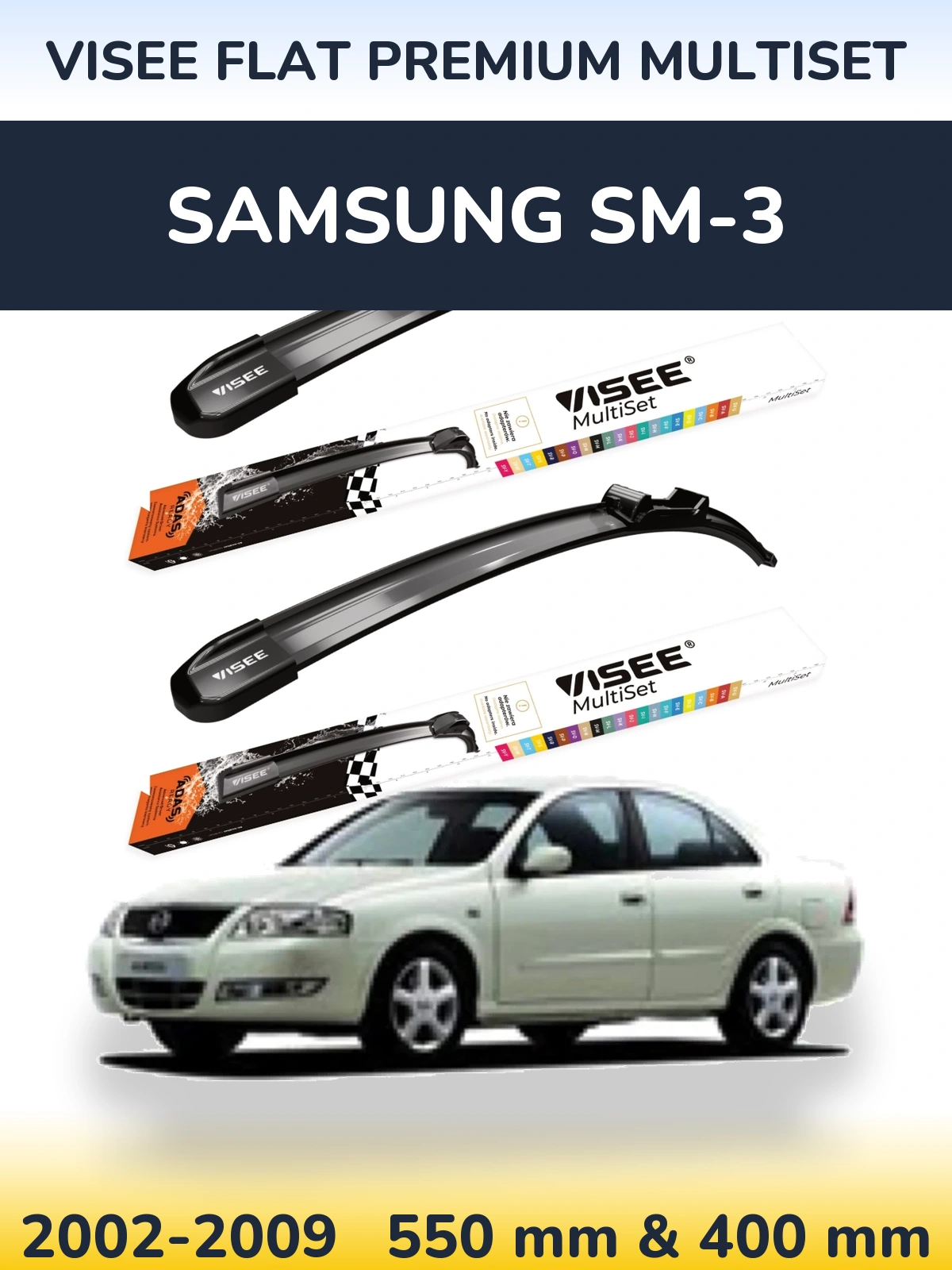 Front wiper blade set VISEE FLAT PREMIUM MultiSet 550 & 400 mm for Samsung SM-3 2002-2009