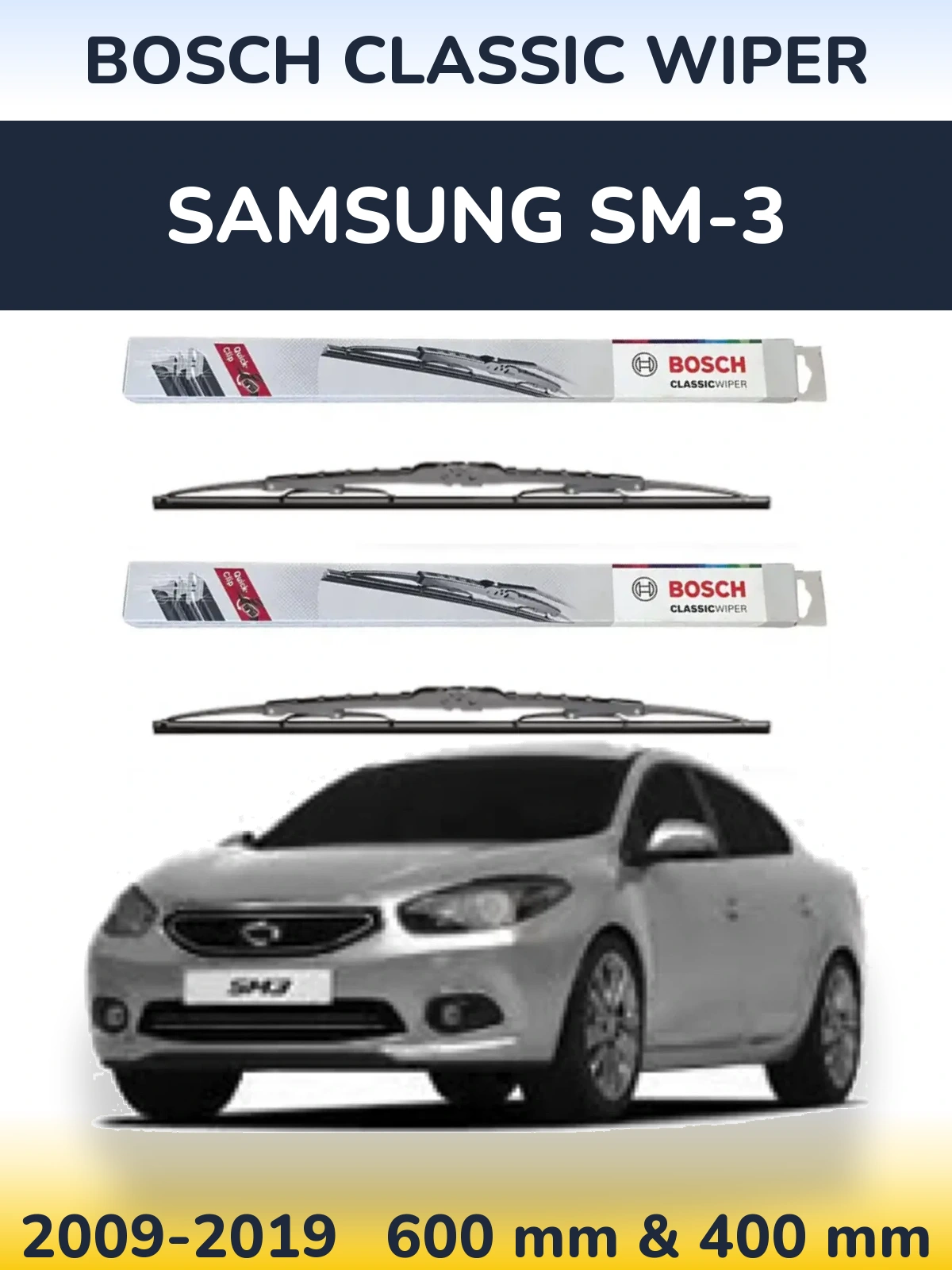 Komplet przednich wycieraczek BOSCH Classic Wiper 600 & 400 mm do Samsung SM-3 2009-2019