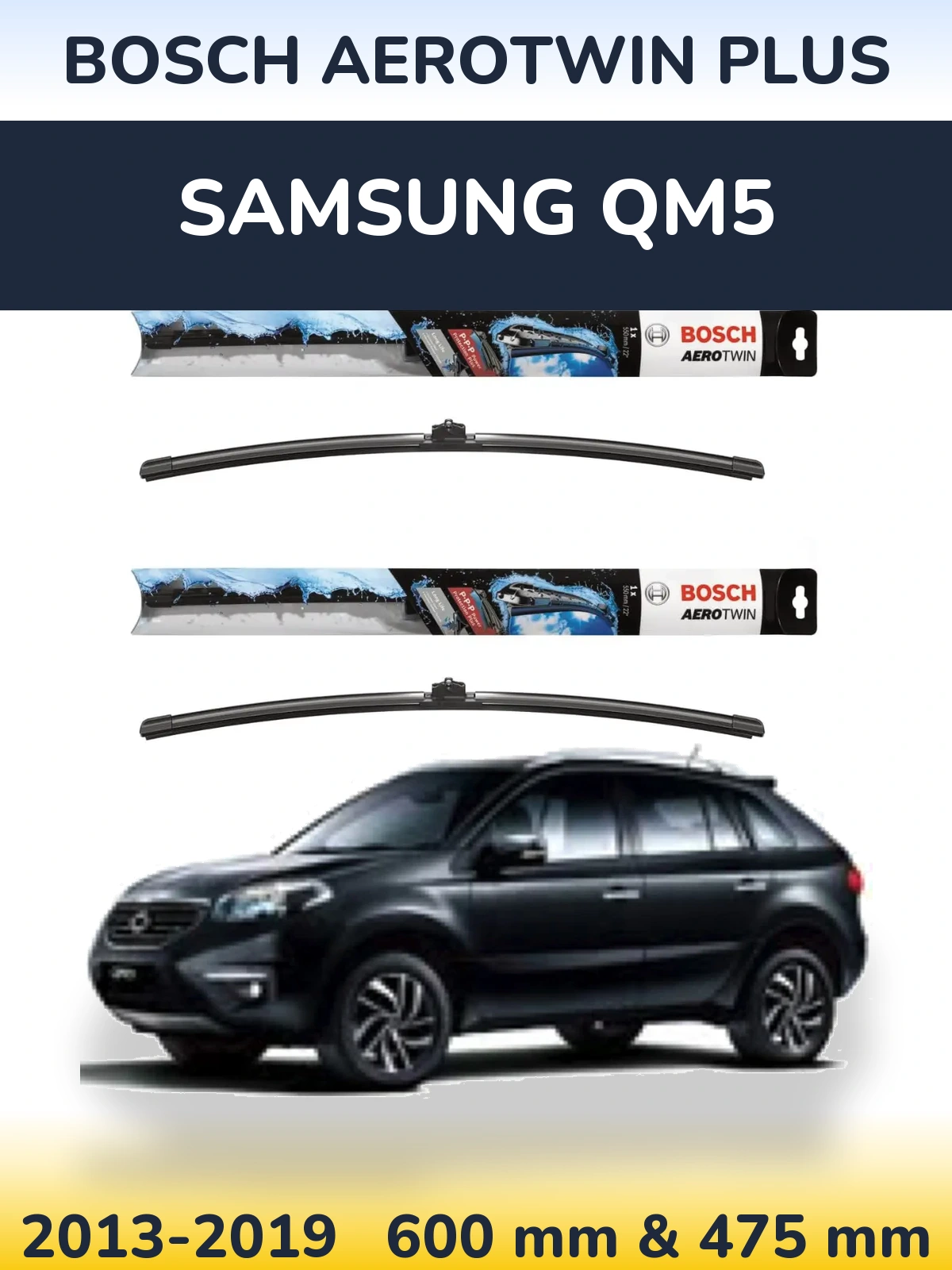 Komplet przednich wycieraczek BOSCH AeroTwin Plus 600 & 475 mm do Samsung QM5 2013-2019