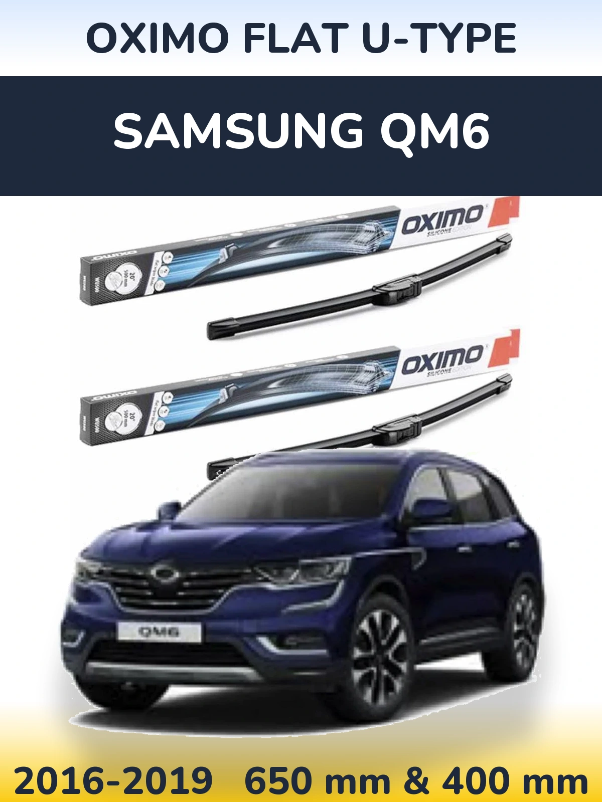 Комплект передних дворников Oximo Flat U-type 650 & 400 мм для Samsung QM6 2016-2019