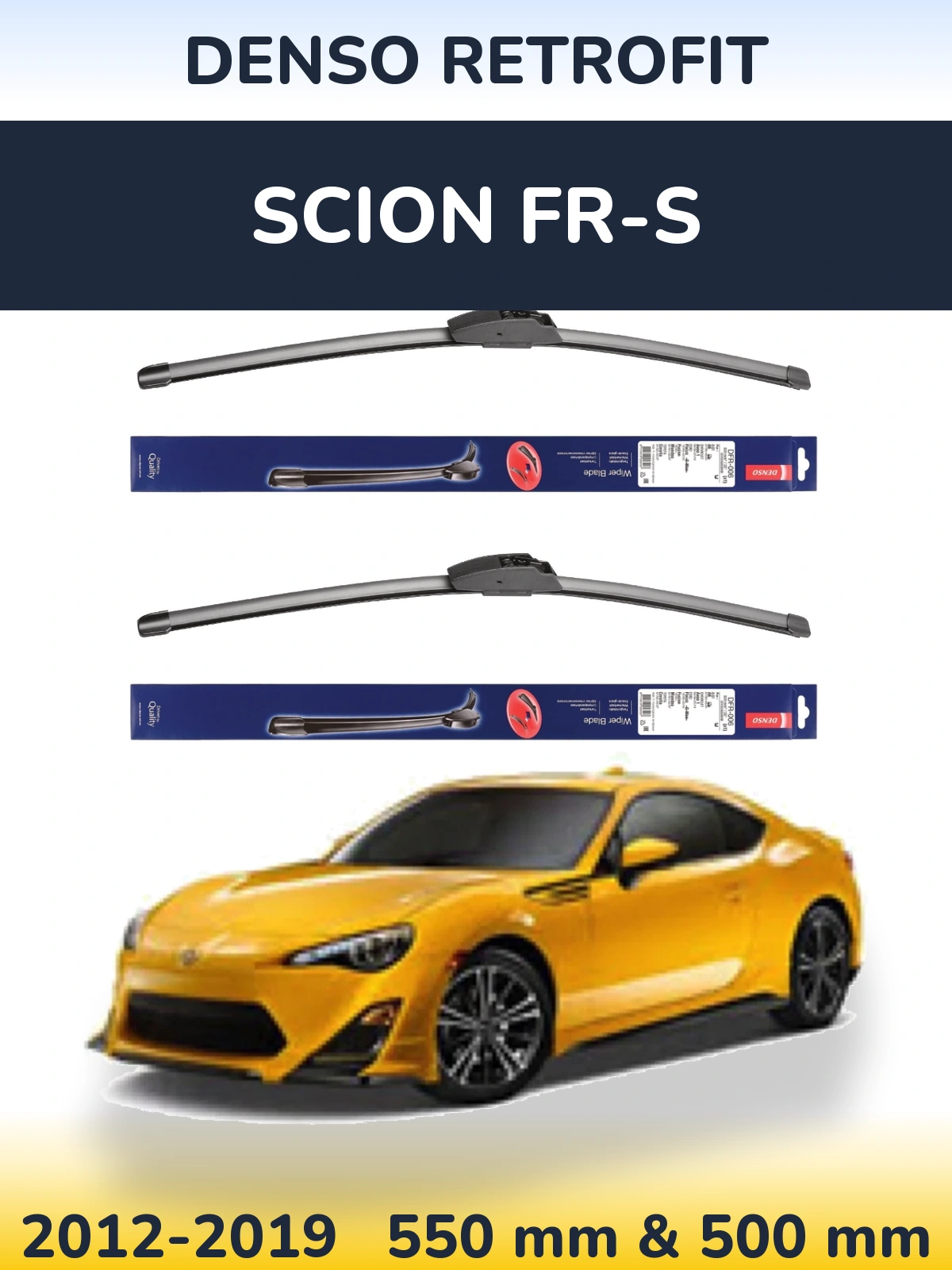 Front wiper blade set Denso Retrofit 550 & 500 mm for Scion FR-S 2012-2019