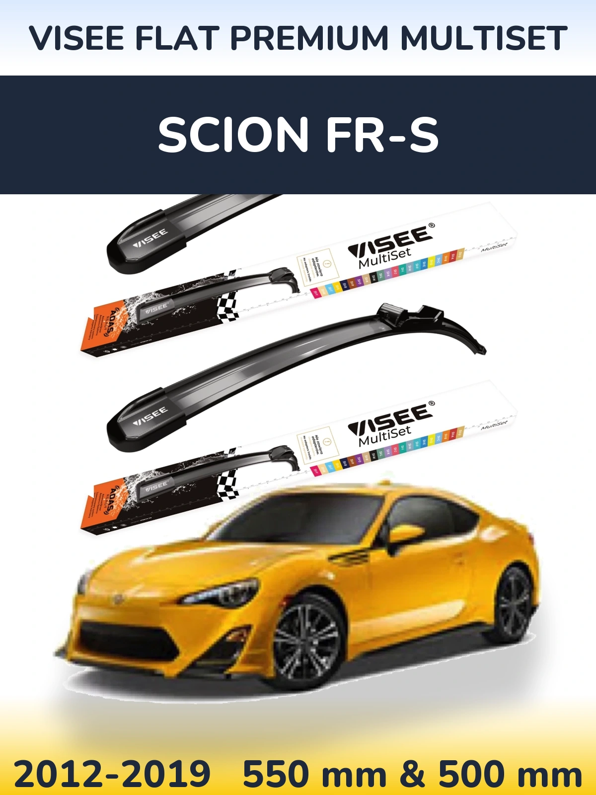 Комплект передних дворников VISEE FLAT PREMIUM MultiSet 550 & 500 мм для Scion FR-S 2012-2019