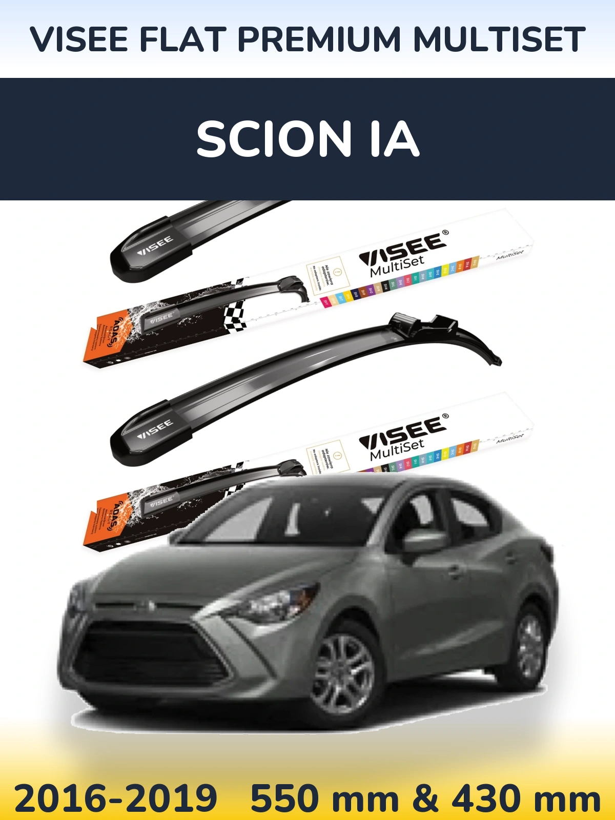 Komplet przednich wycieraczek VISEE FLAT PREMIUM MultiSet 550 & 430 mm do Scion iA 2016-2019