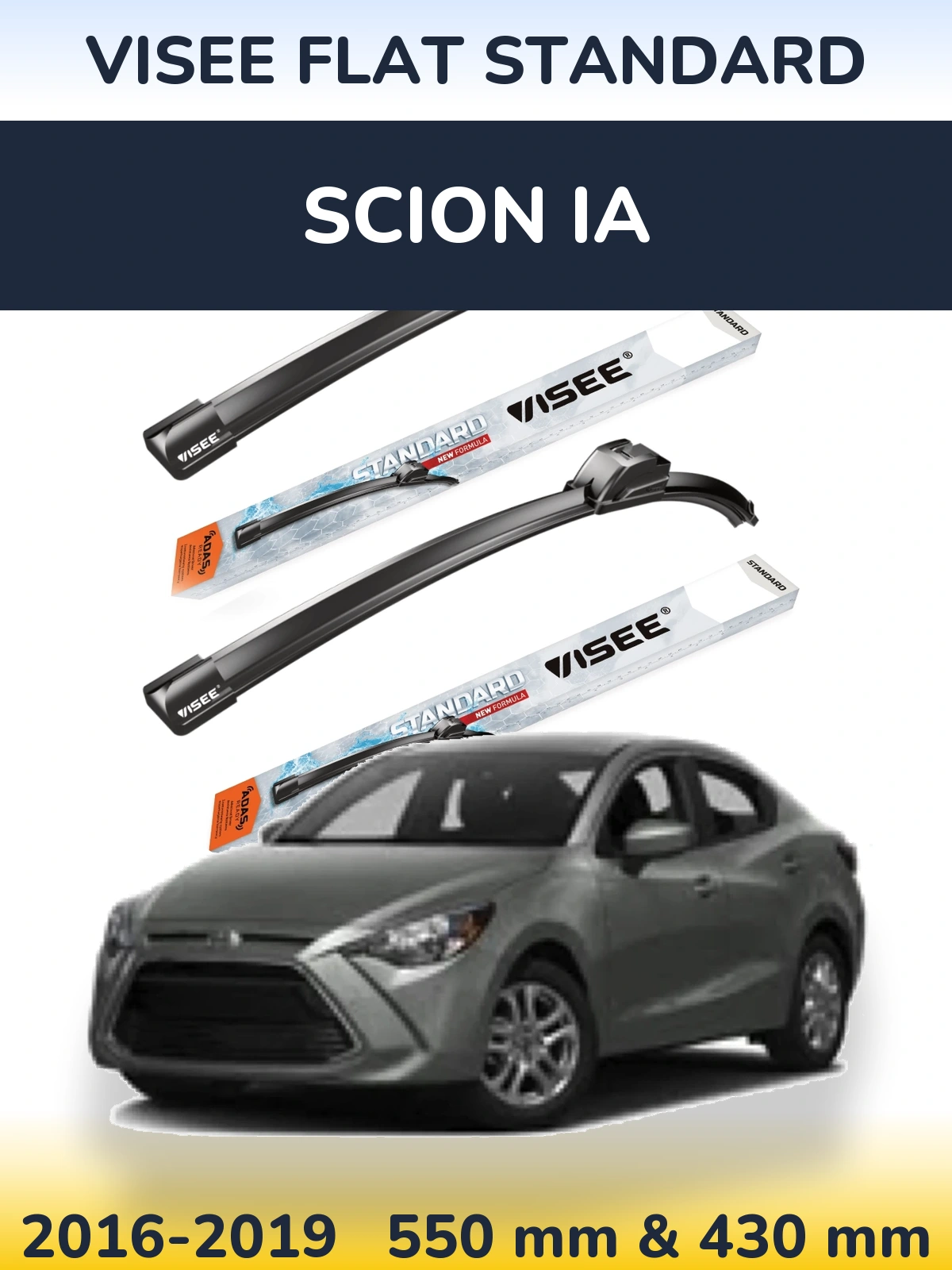 Комплект передних дворников VISEE FLAT STANDARD 550 & 430 мм для Scion iA 2016-2019