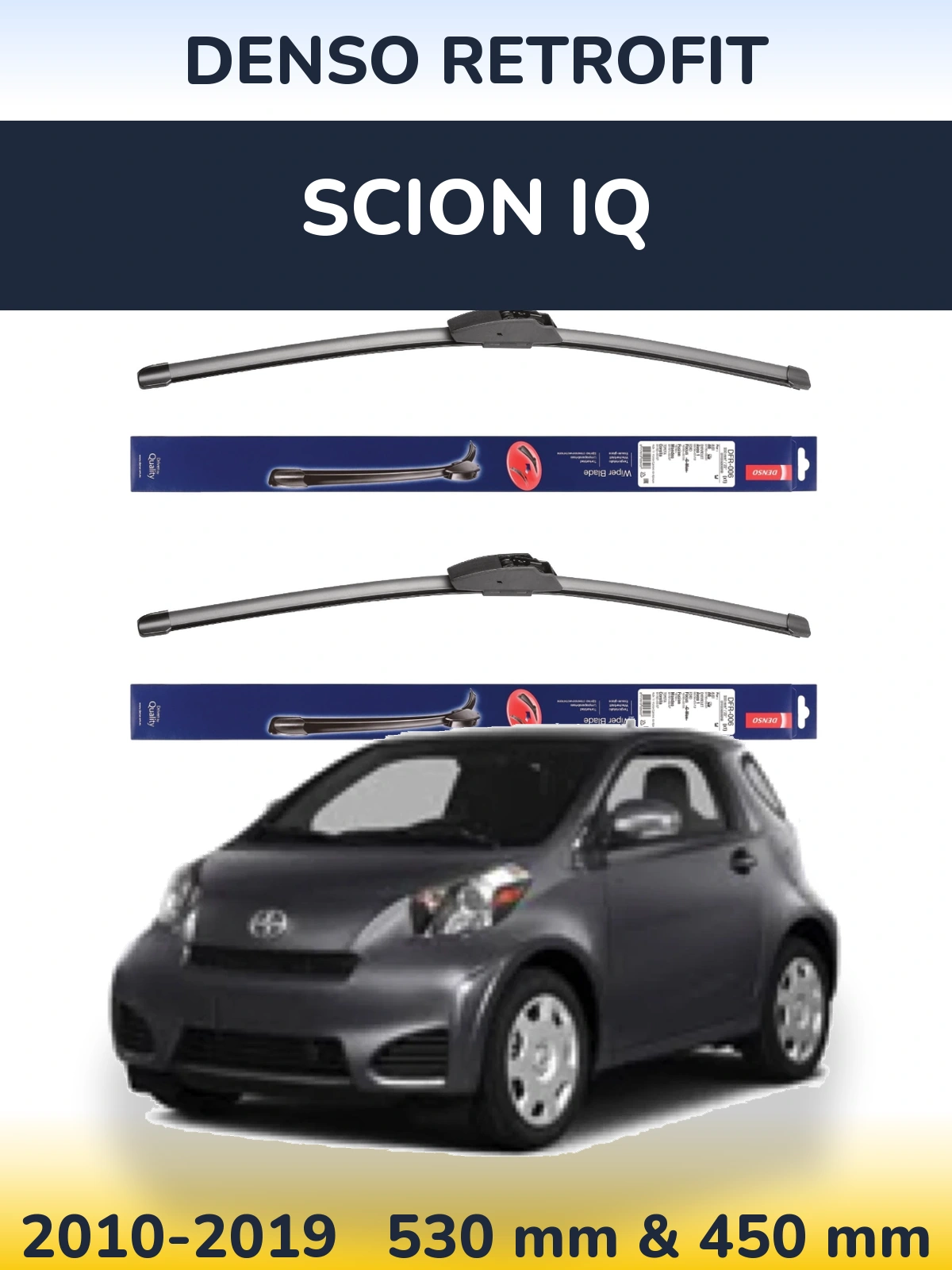 Front wiper blade set Denso Retrofit 530 & 450 mm for Scion iQ 2010-2019