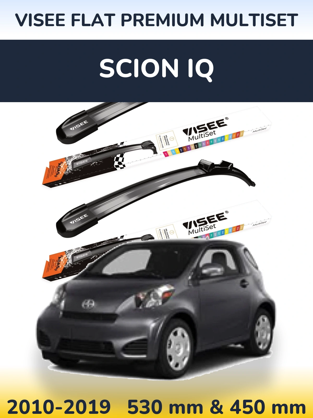 Комплект передніх щіток VISEE FLAT PREMIUM MultiSet 530 & 450 мм для Scion iQ 2010-2019