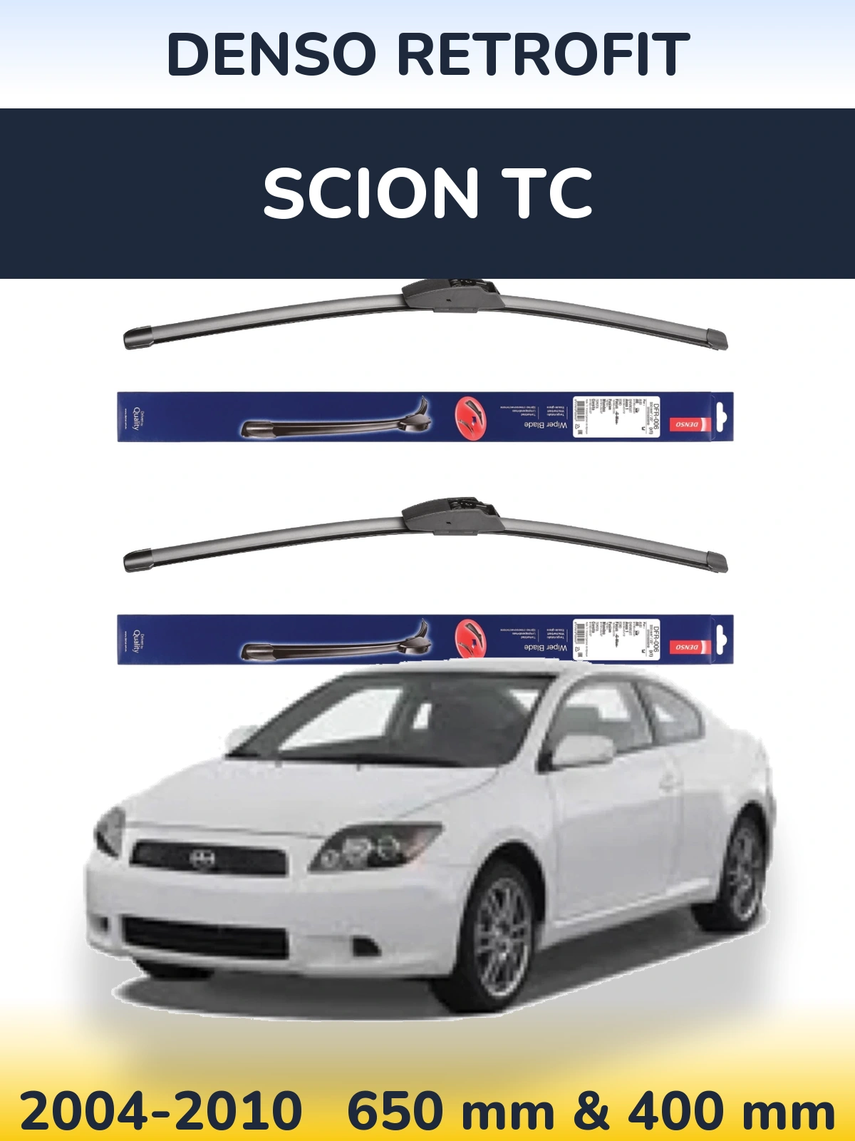 Front wiper blade set Denso Retrofit 650 & 400 mm for Scion tC 2004-2010