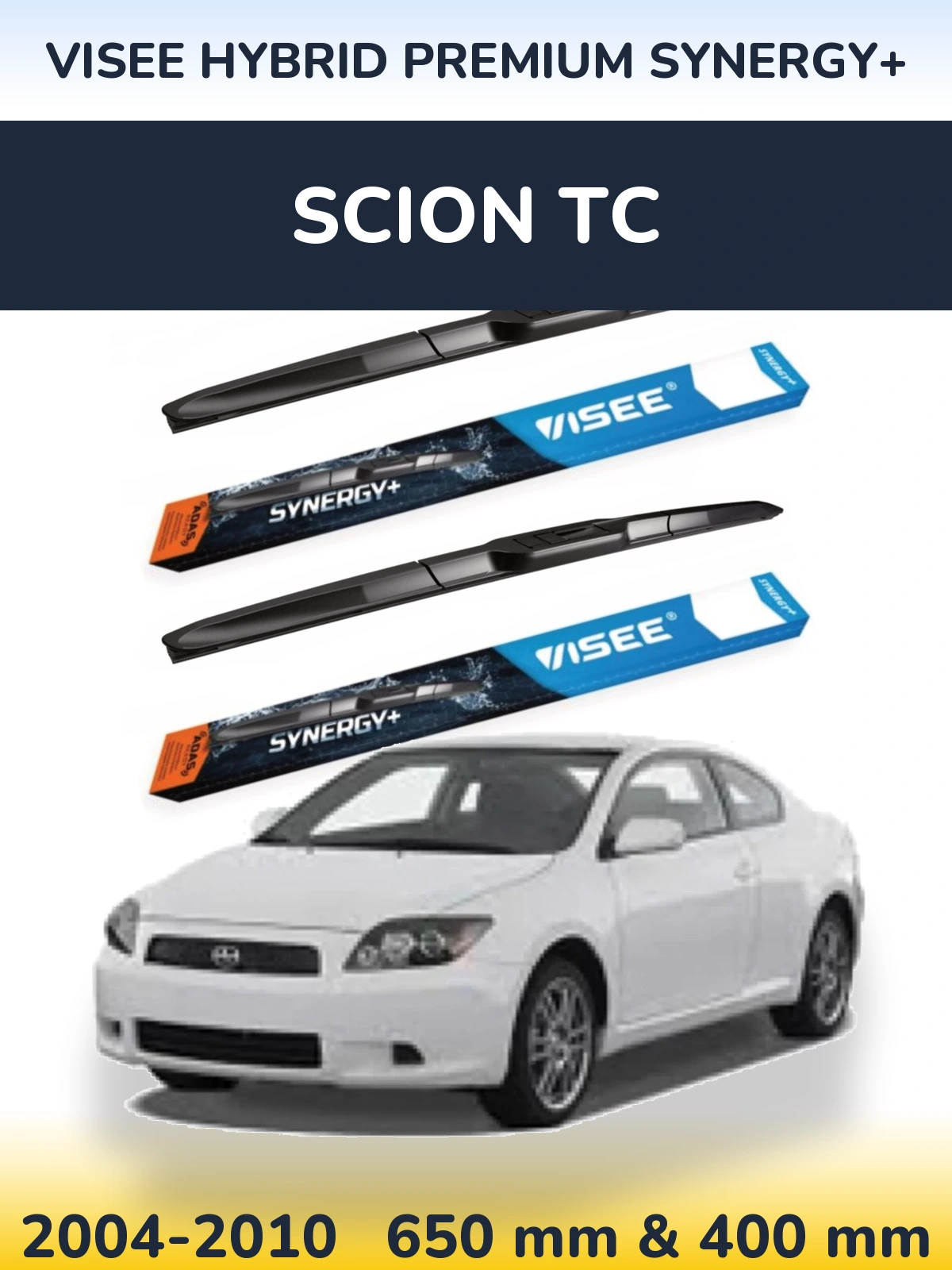 Front wiper blade set VISEE HYBRID PREMIUM SYNERGY+ 650 & 400 mm for Scion tC 2004-2010
