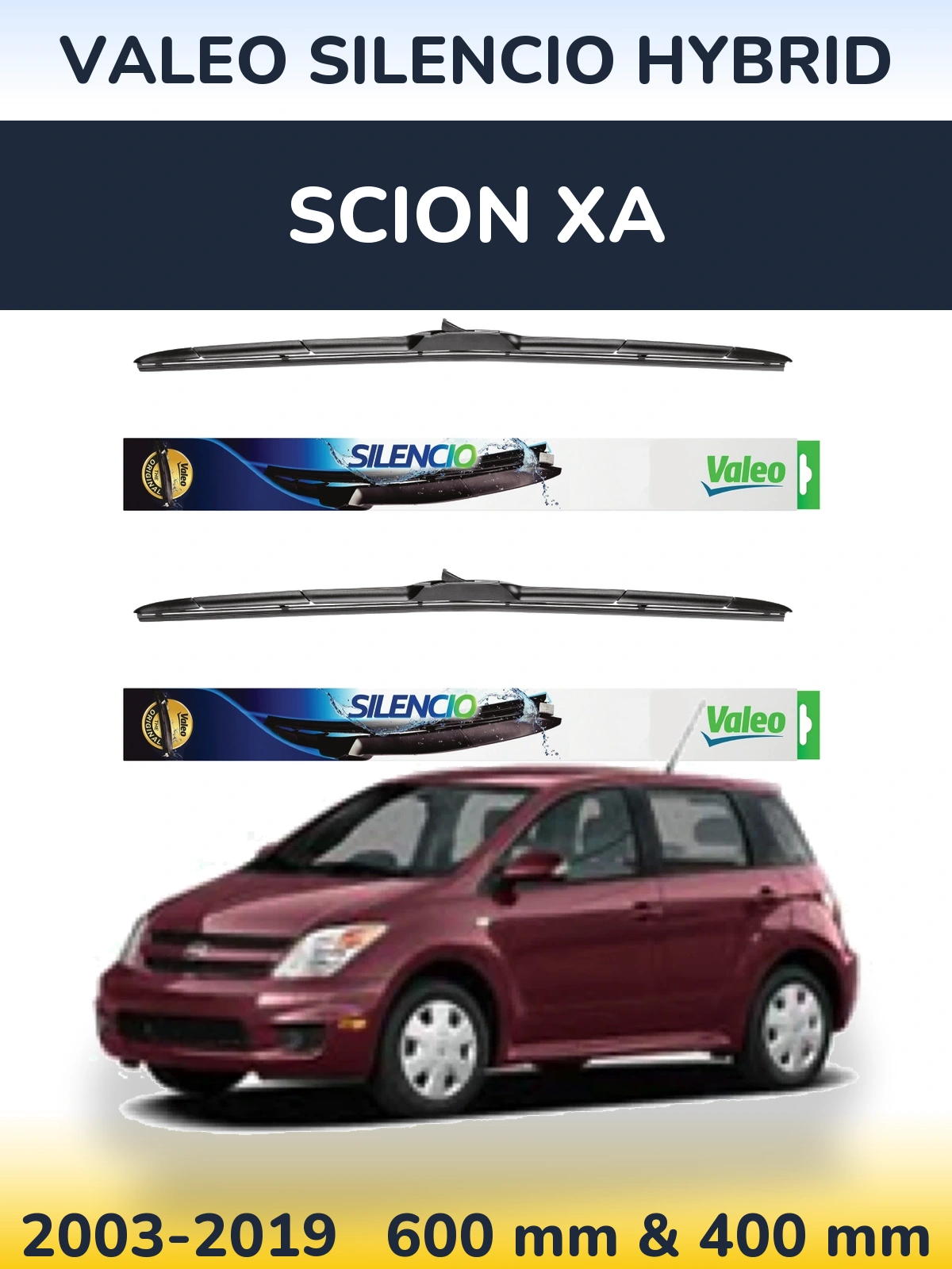 Комплект передних дворников Valeo Silencio Hybrid 600 & 400 мм для Scion xA 2003-2019
