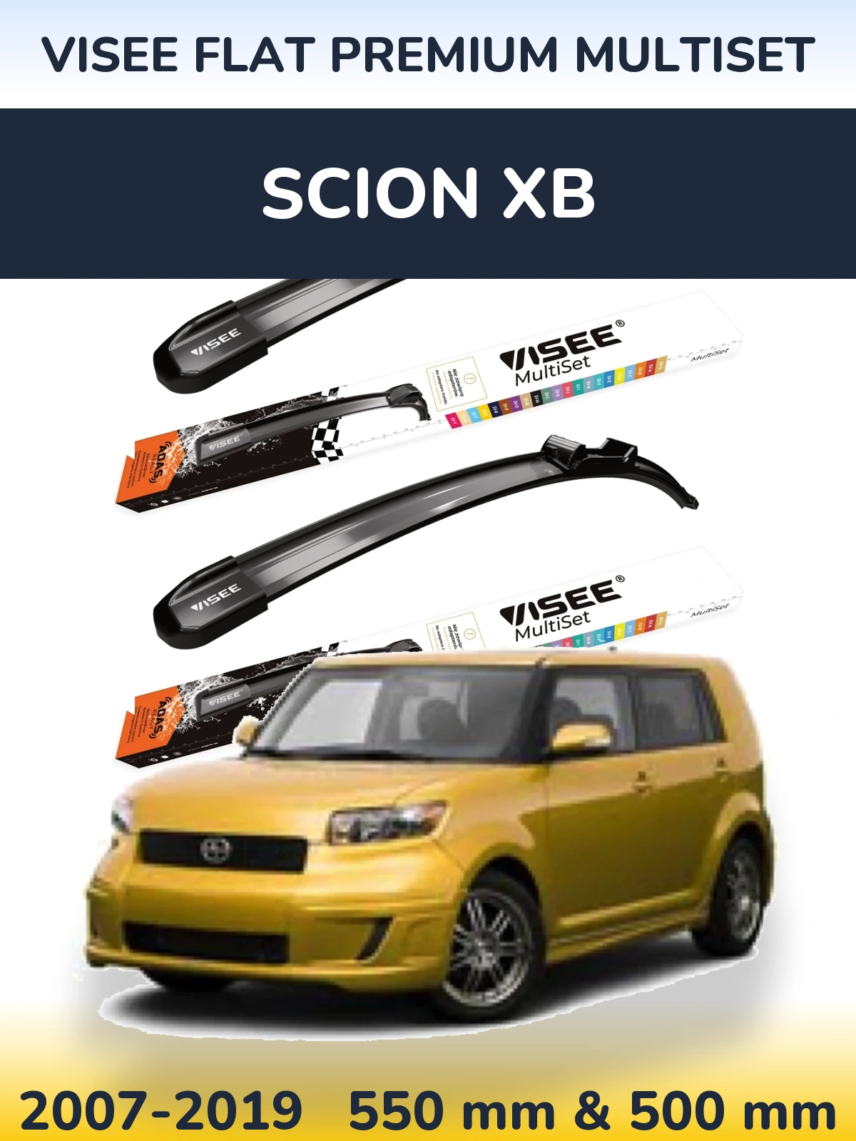 Komplet przednich wycieraczek VISEE FLAT PREMIUM MultiSet 550 & 500 mm do Scion xB 2007-2019