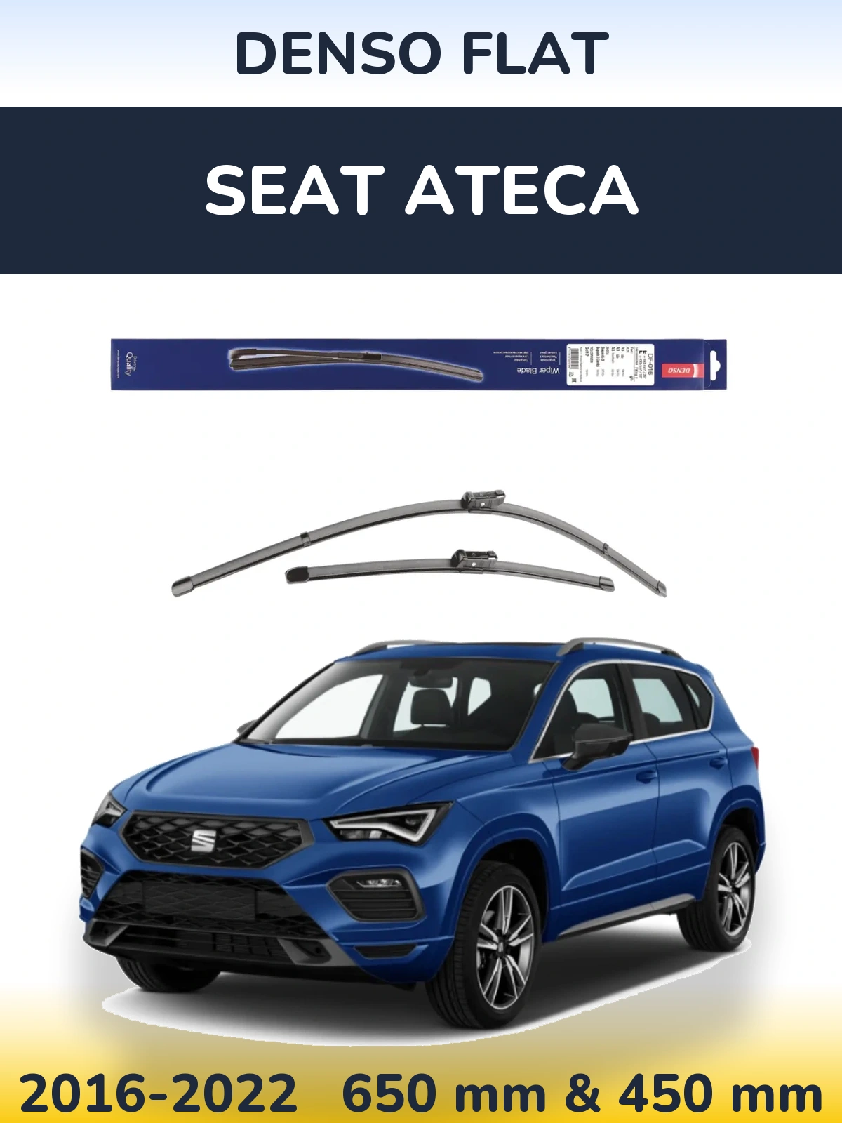 Front wiper blade set Denso Flat 650 & 450 mm for SEAT Ateca 2016-2022
